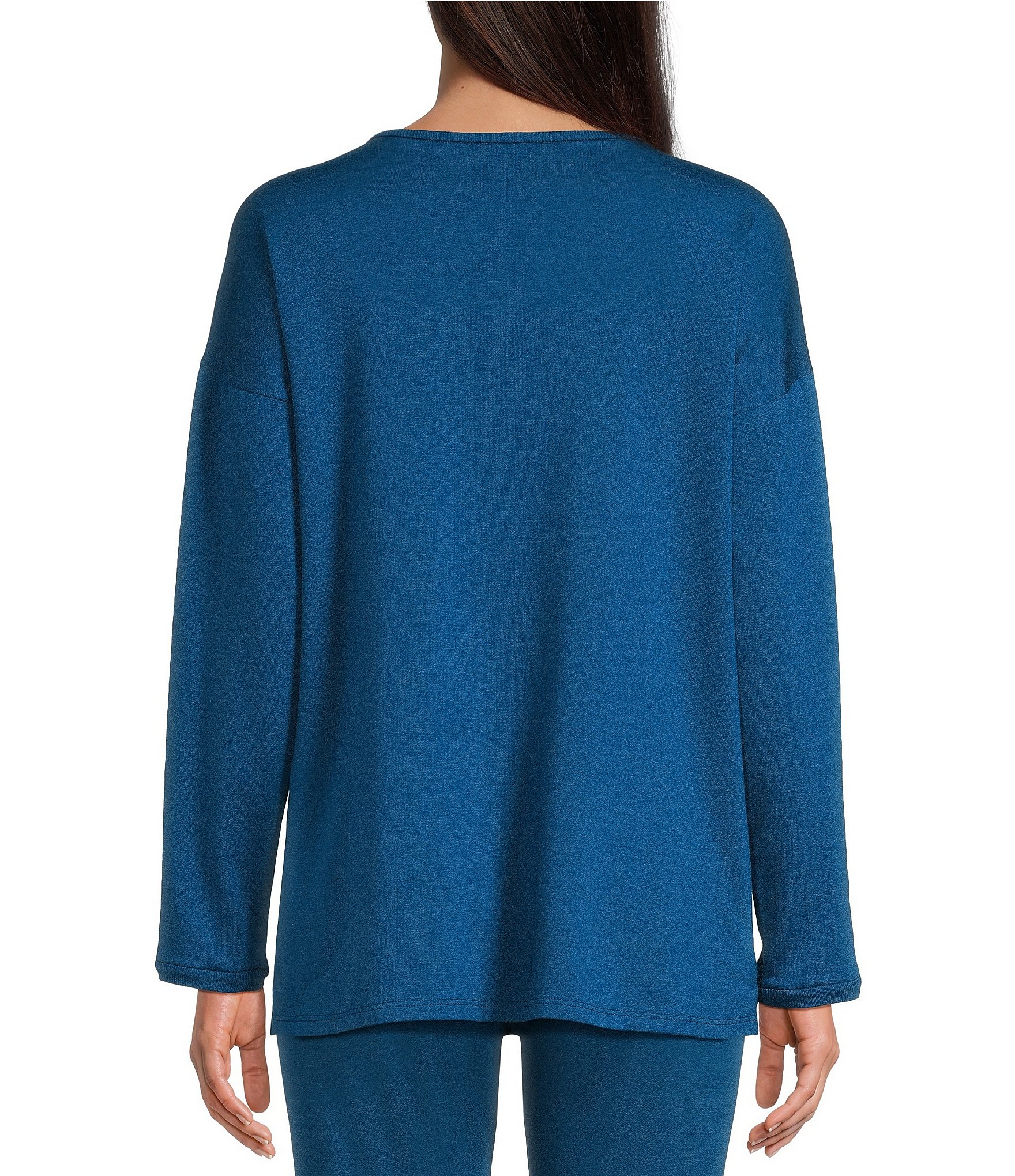 Eileen Fisher Cozy Brushed Terry Round Neck Long Sleeve Box Top