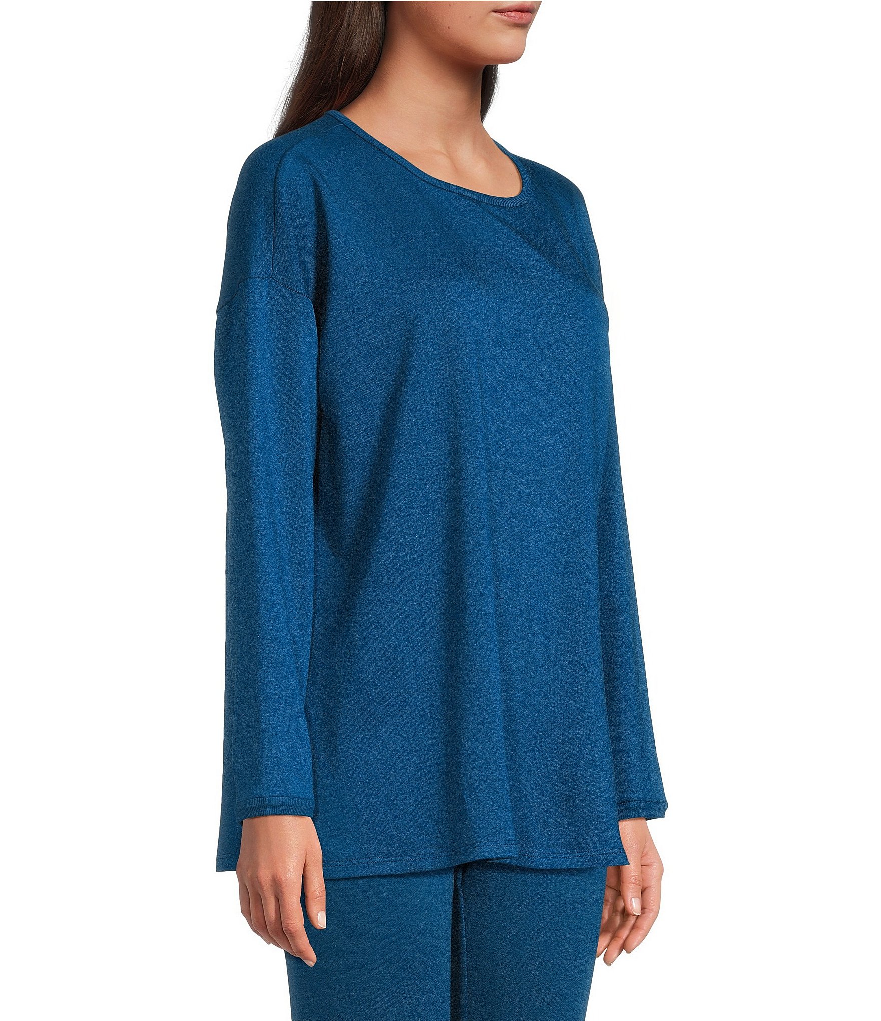 Eileen Fisher Cozy Brushed Terry Round Neck Long Sleeve Box Top