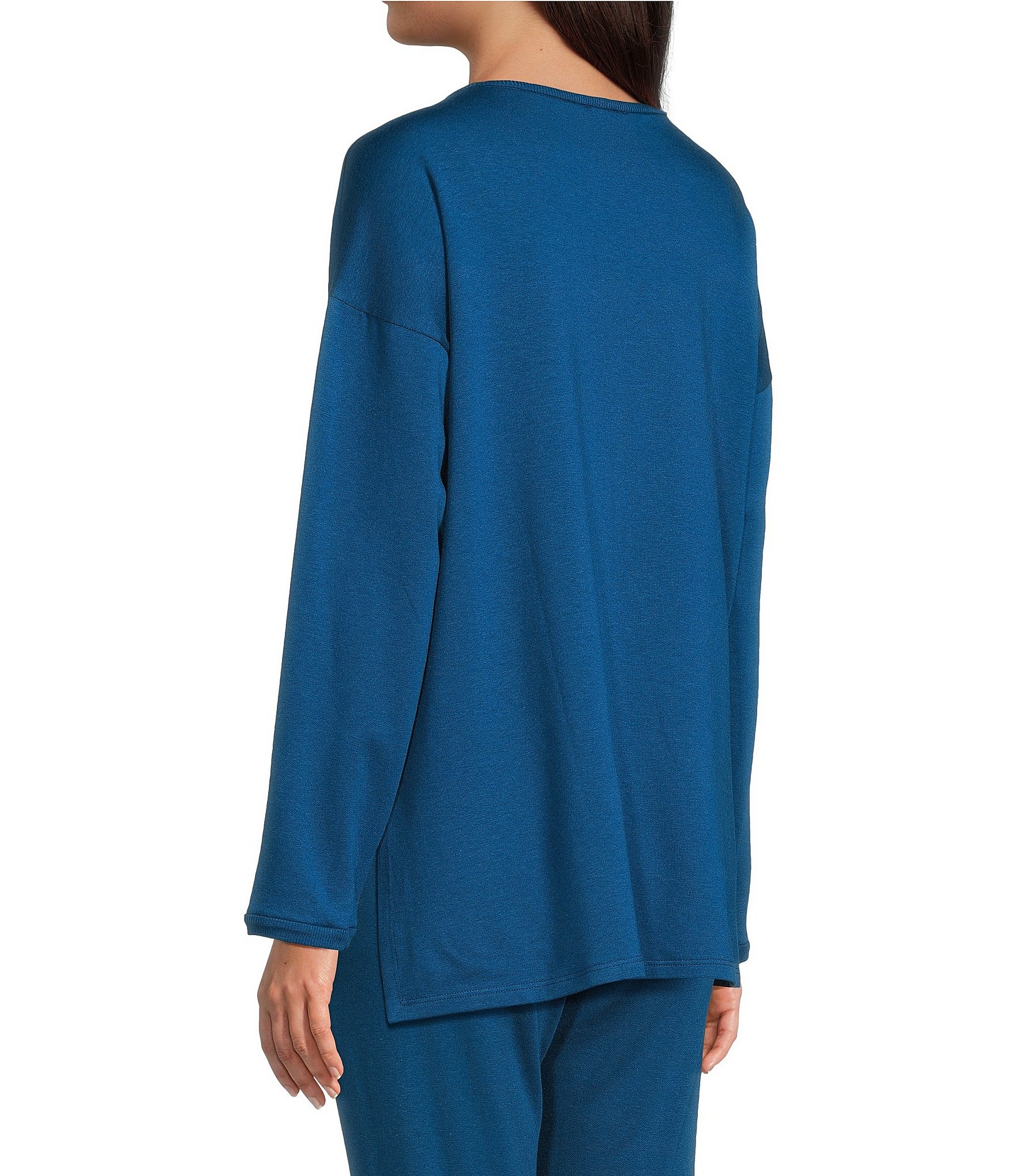 Eileen Fisher Cozy Brushed Terry Round Neck Long Sleeve Box Top