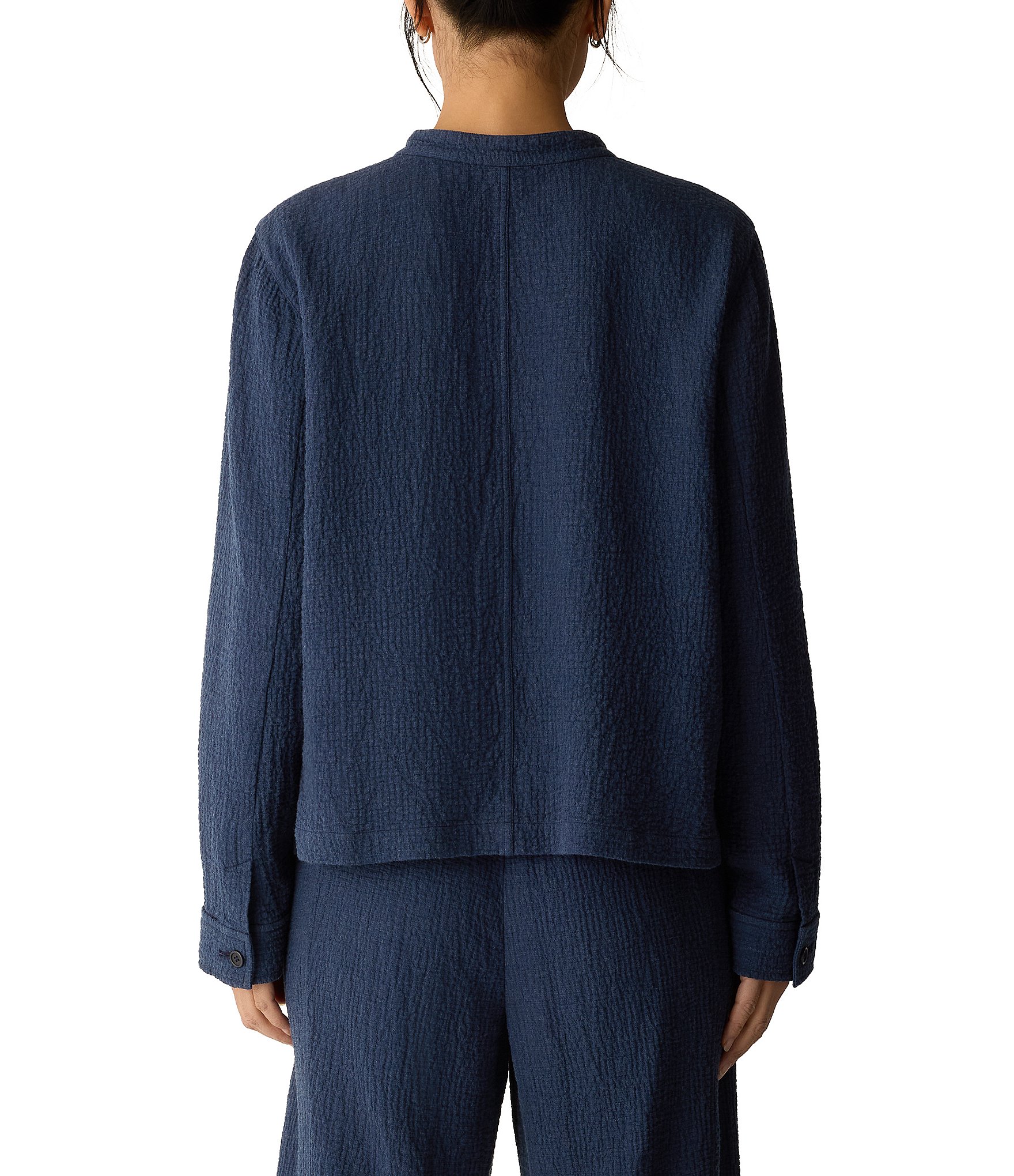 Eileen Fisher Crinkle Doubleweave Mandarin Collar Long Sleeve Jacket
