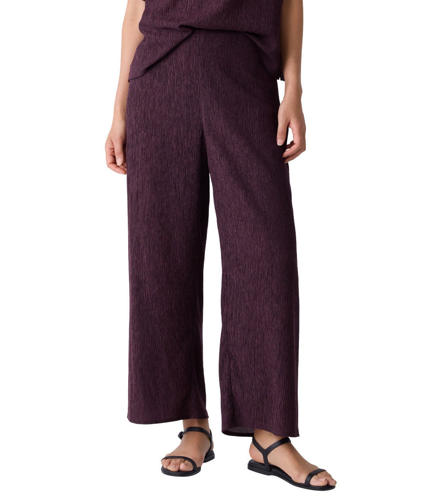 Eileen Fisher Crinkle Texture Wide Leg Ankle Pants