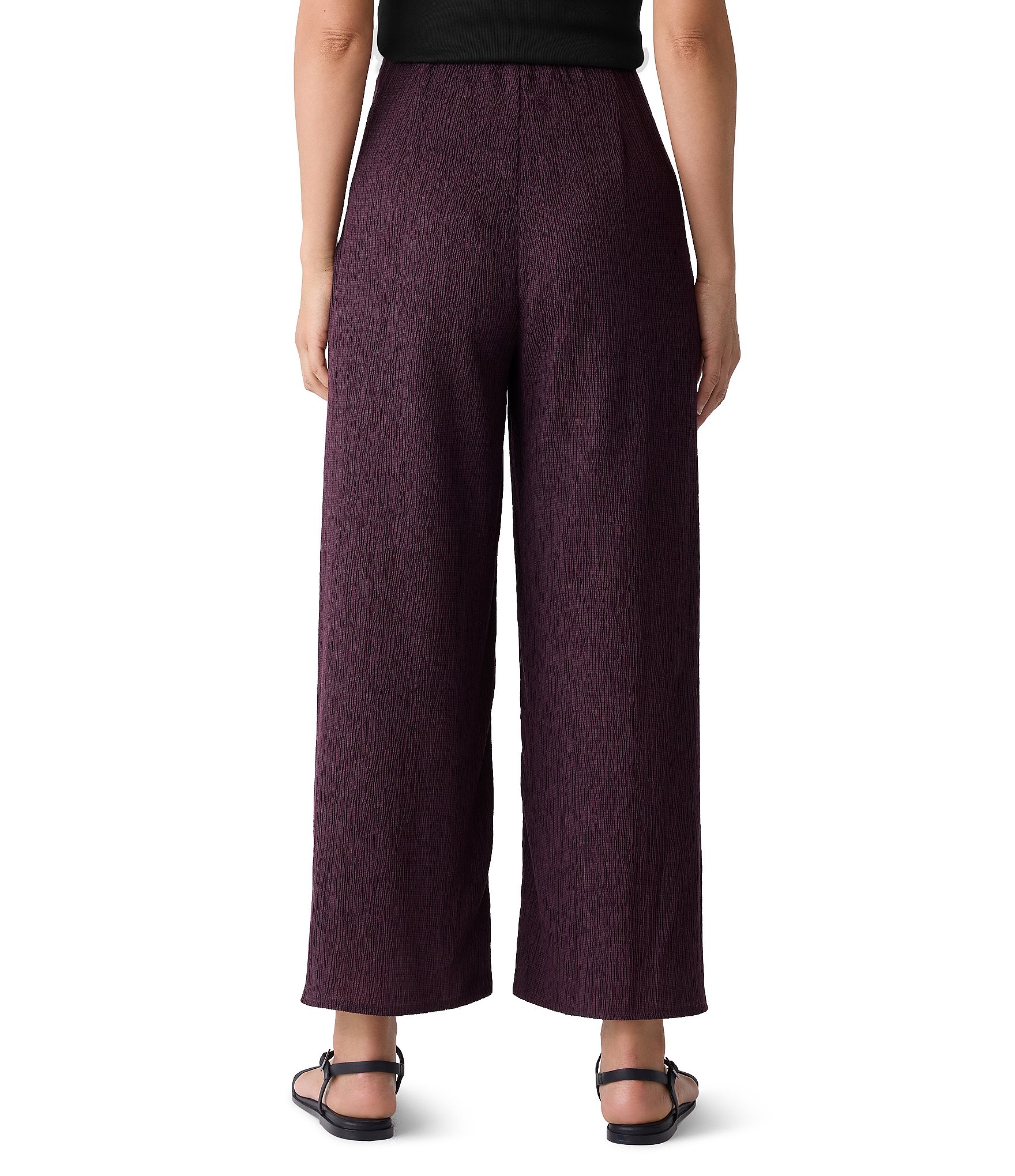Eileen Fisher Crinkle Texture Wide Leg Ankle Pants
