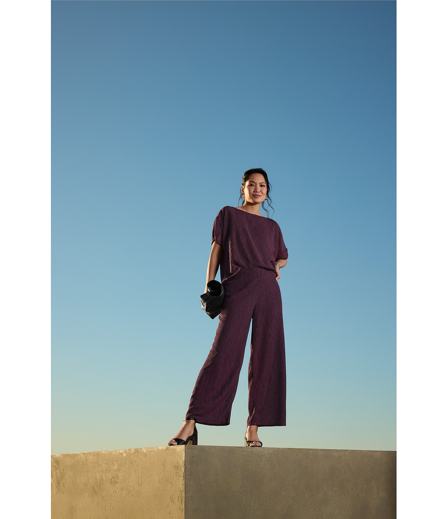 Eileen Fisher Crinkle Texture Wide Leg Ankle Pants