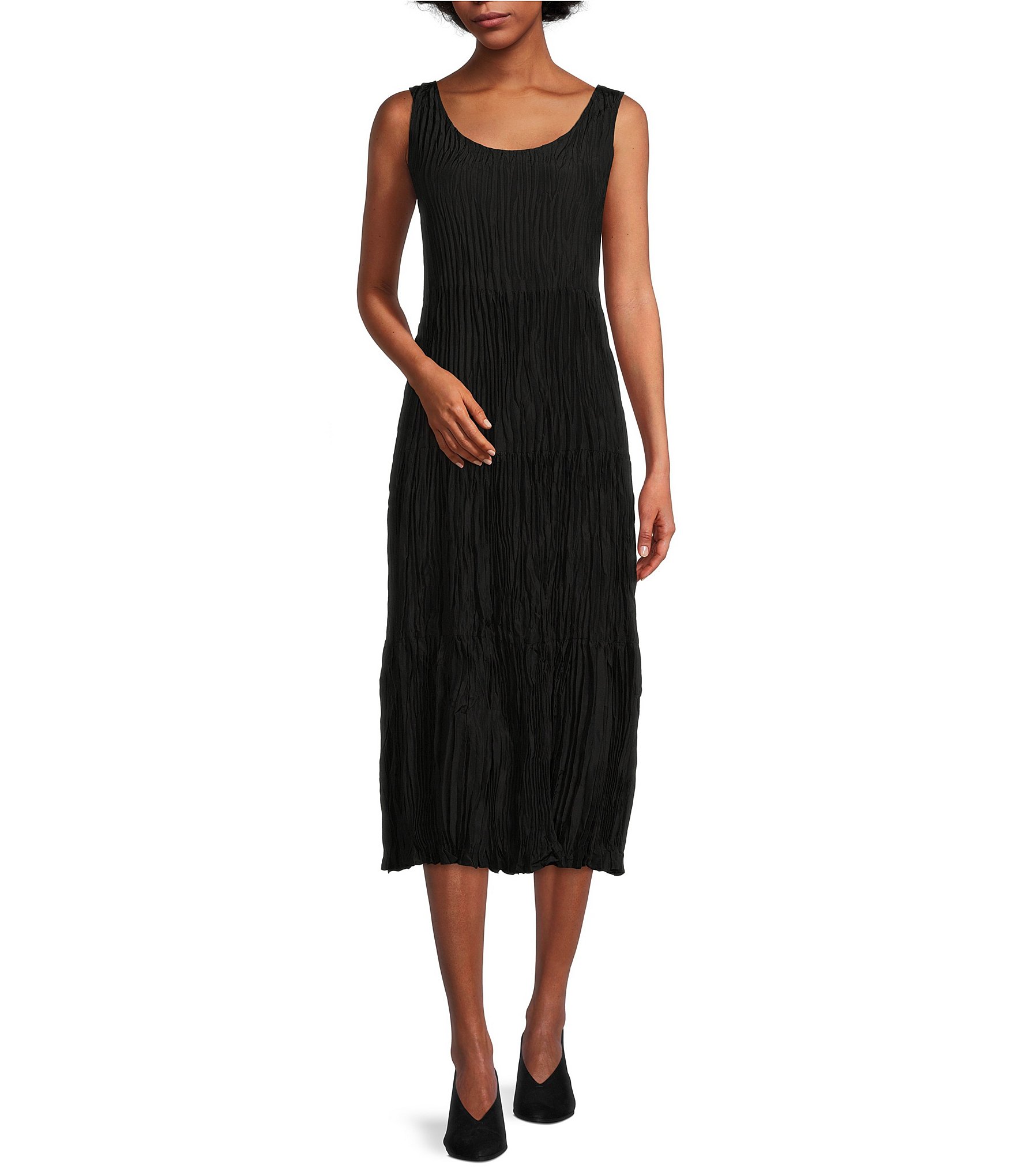 Eileen Fisher Silk Blend Ruffle Front Soft-V Tank Dress Black Size