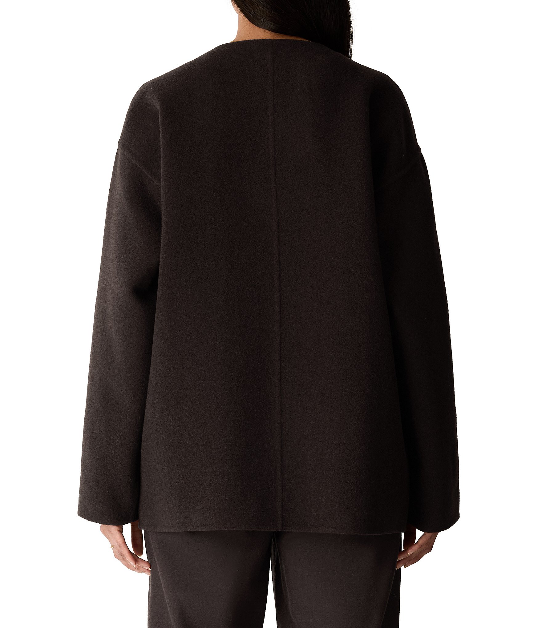 Eileen Fisher Doubleface Wool Cloud Round Neck Long Sleeve Button-Front Coat