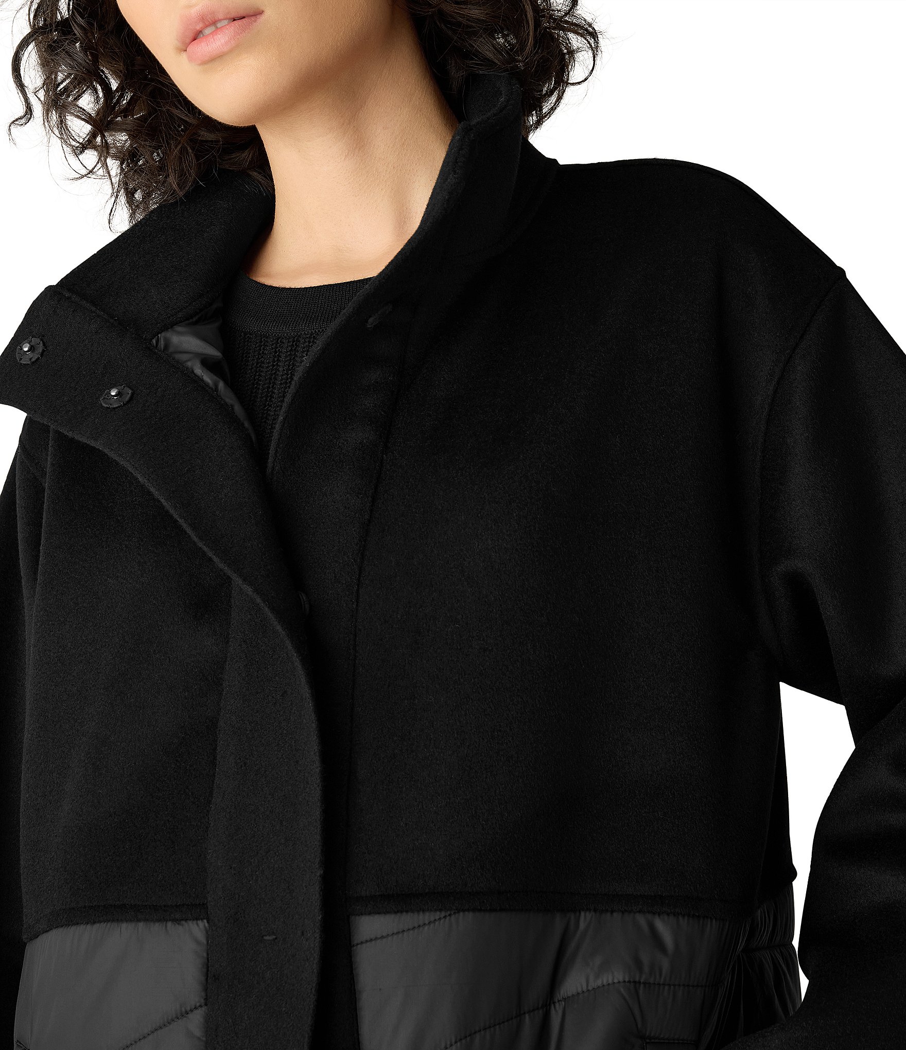 Eileen Fisher Eggshell Recycled Nylon Stand Collar Long Sleeve Coat