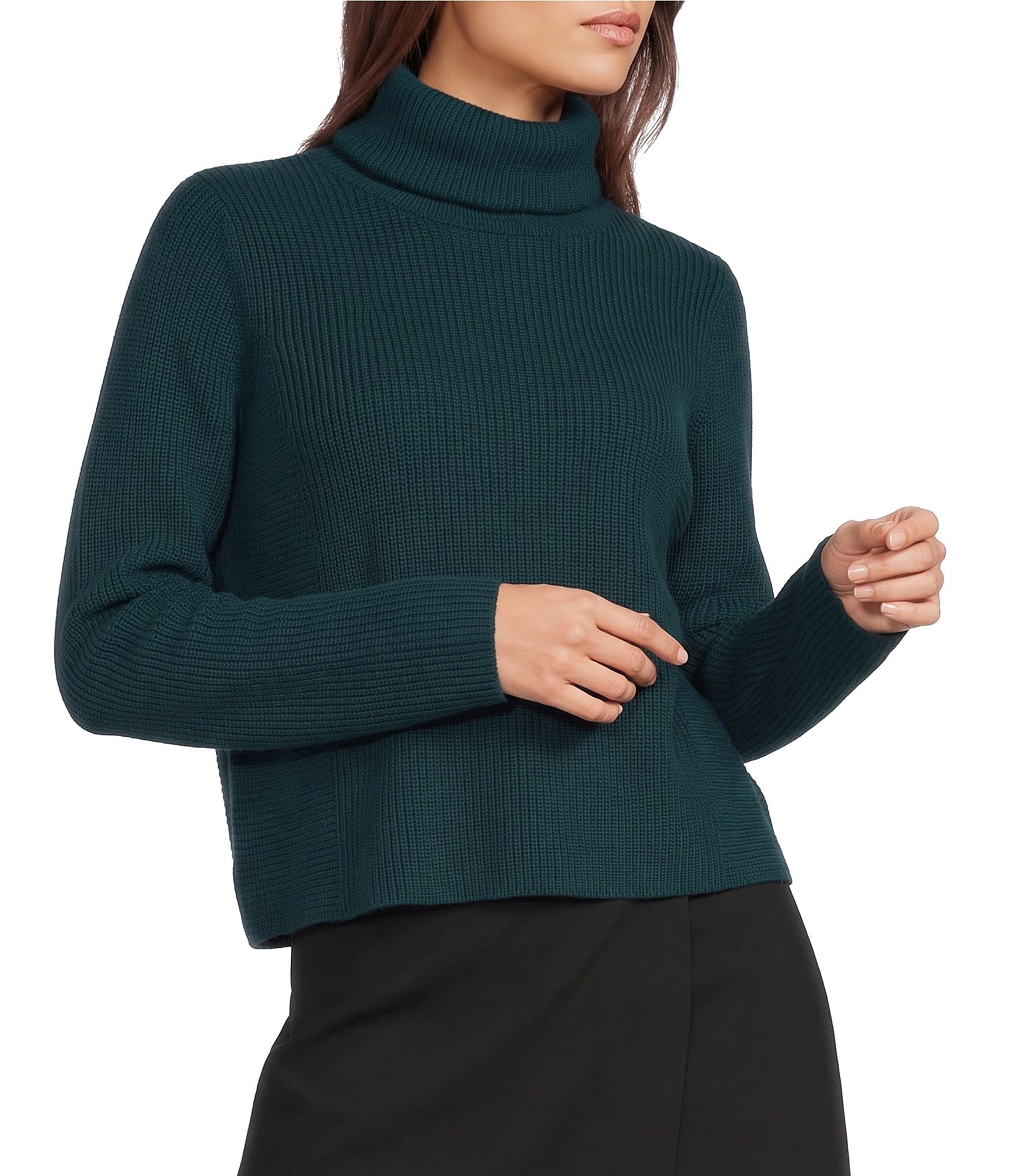 Eileen Fisher Extra Fine Merino Wool Turtleneck Long Sleeve Crop Sweater