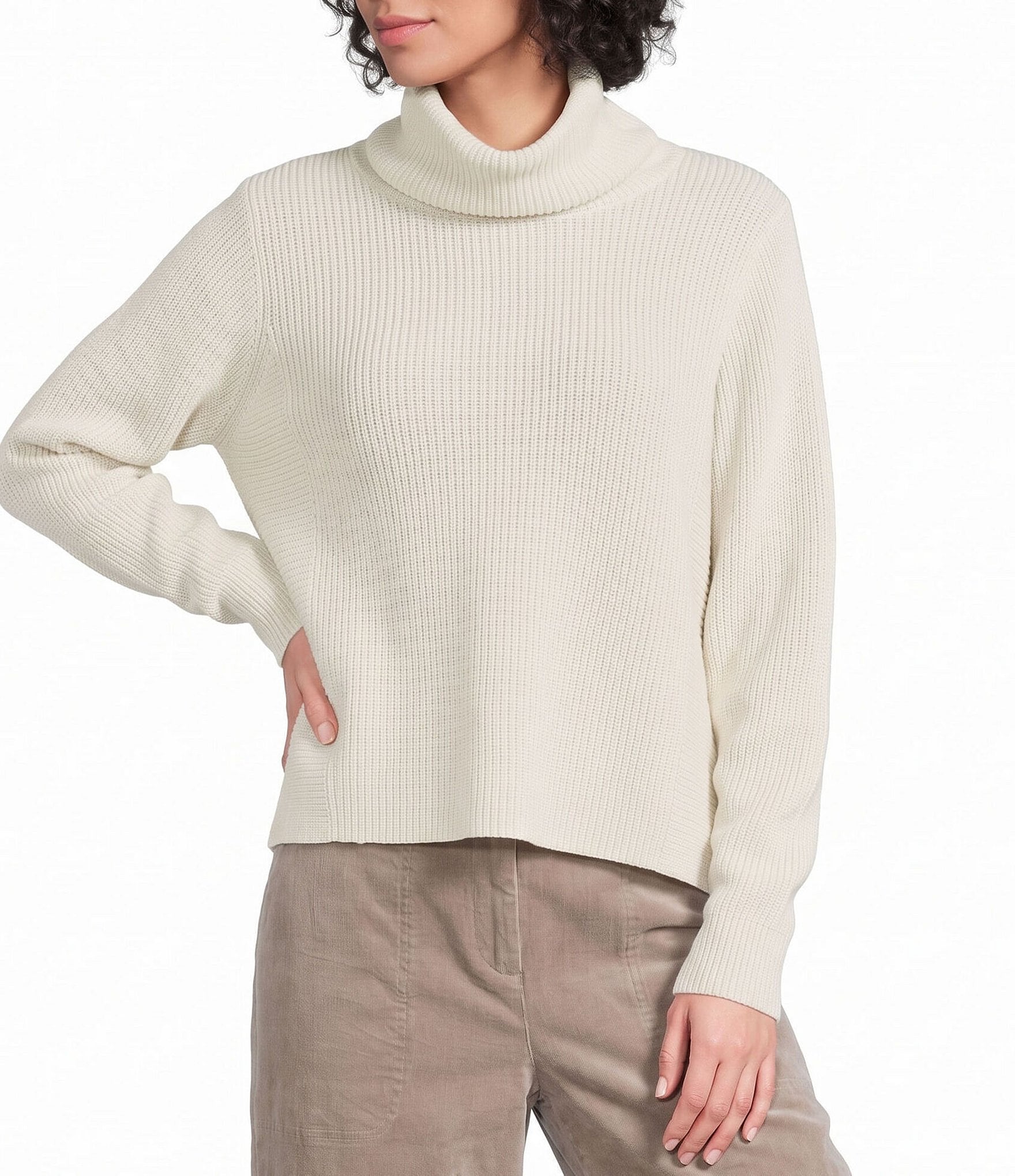 Eileen Fisher Extra Fine Merino Wool Turtleneck Long Sleeve Crop Sweater