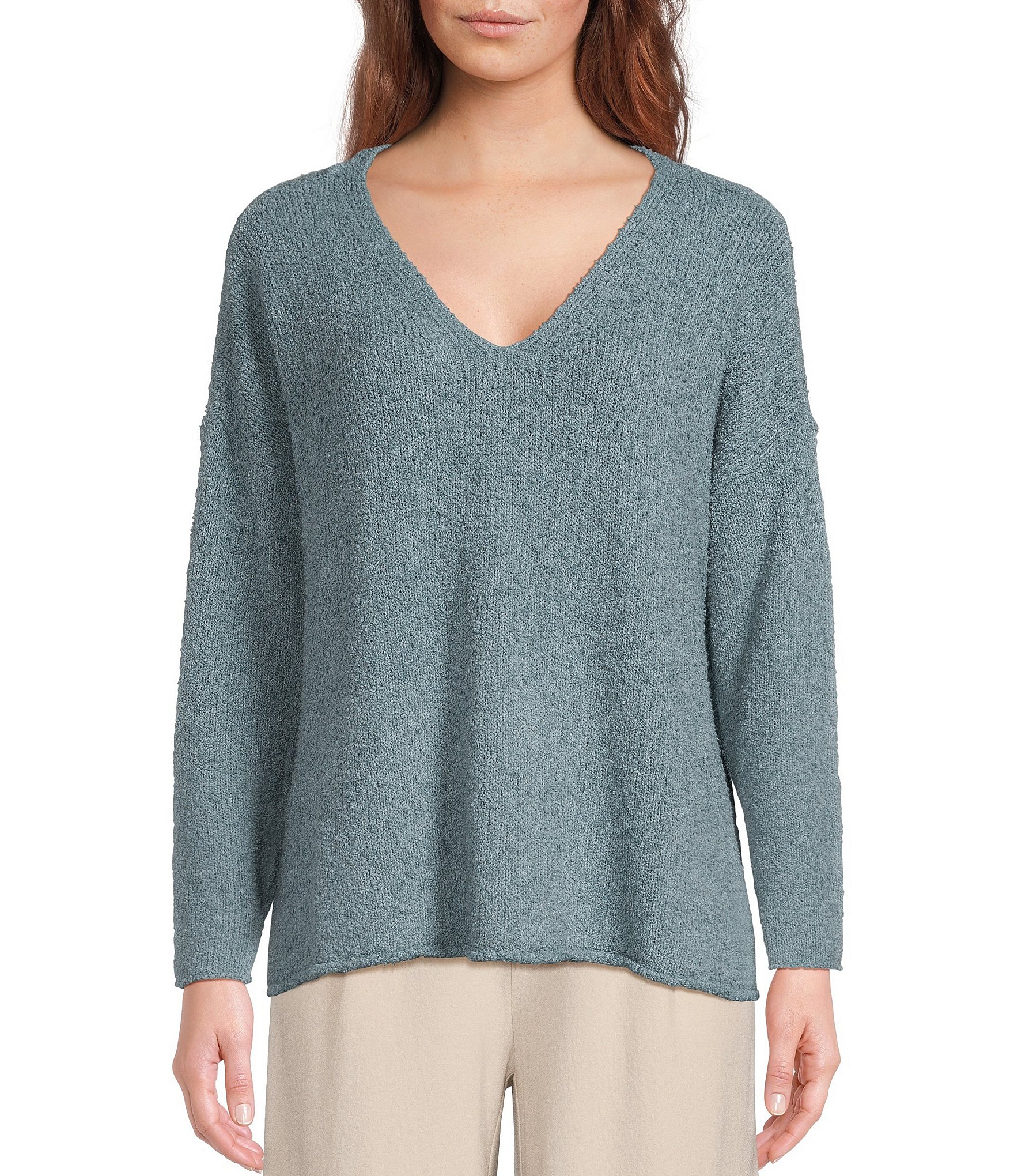 Eileen Fisher Fine Gauge V-Neck Long Sleeve Boxy Sweater | Dillard's