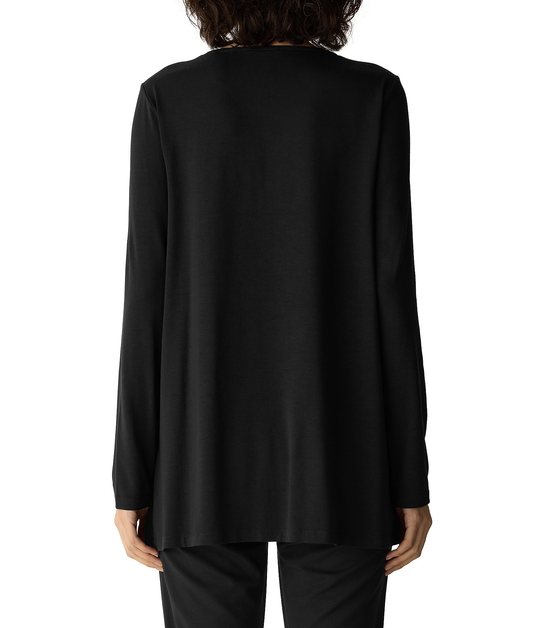 Eileen Fisher Fine Stretch Jersey Knit V-Neck Long Sleeve Tunic