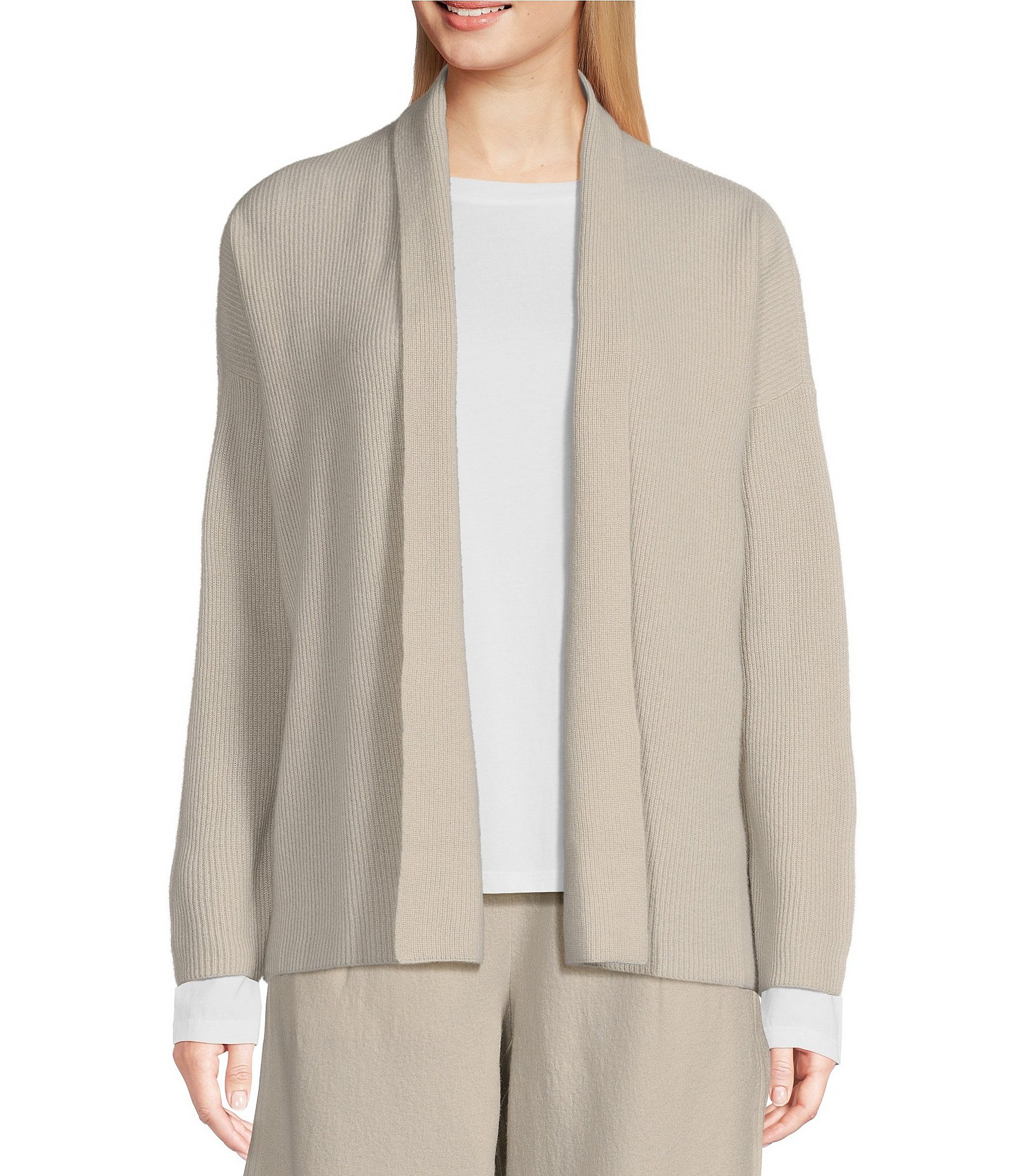 Eileen Fisher Italian Cashmere Shawl Neck Long Sleeve Boxy Cardigan ...