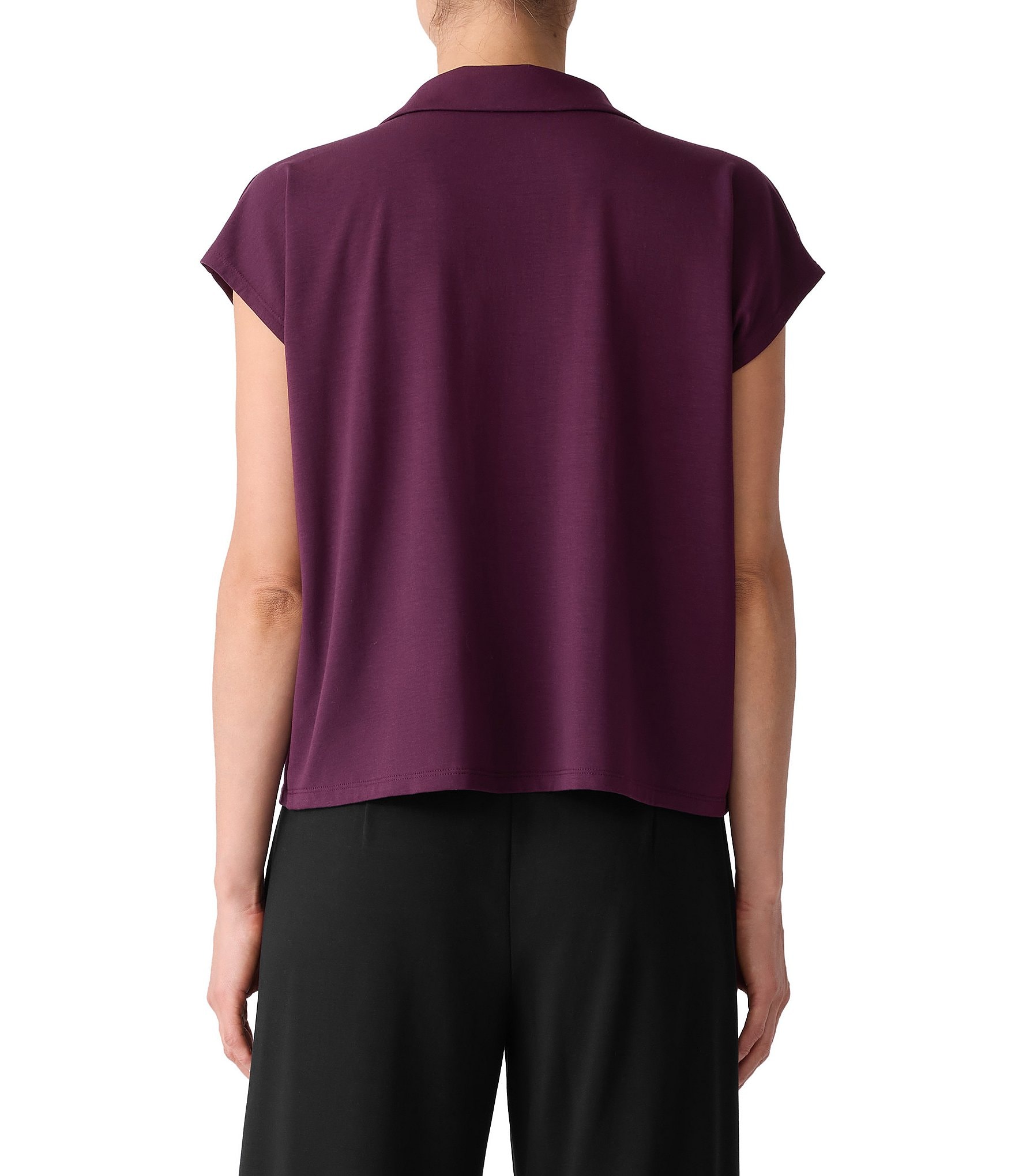 Eileen Fisher Jersey Knit Collar V-Neck Cap Sleeve Top