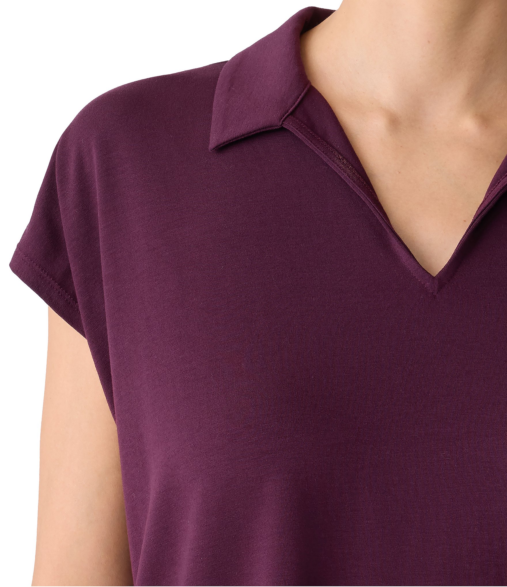 Eileen Fisher Jersey Knit Collar V-Neck Cap Sleeve Top