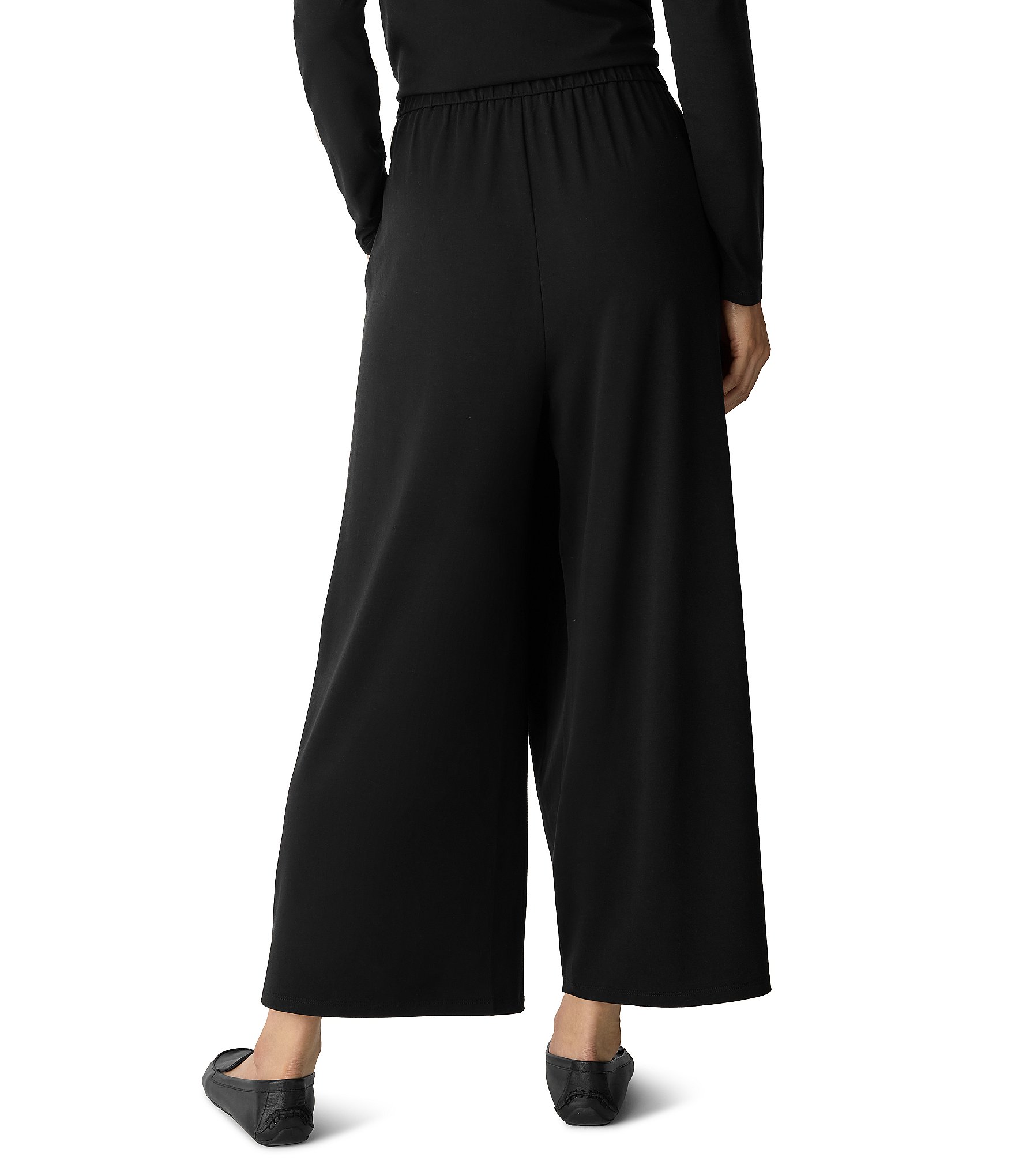 Eileen Fisher Jersey Knit Elastic Waist Wrap Wide Leg Pants