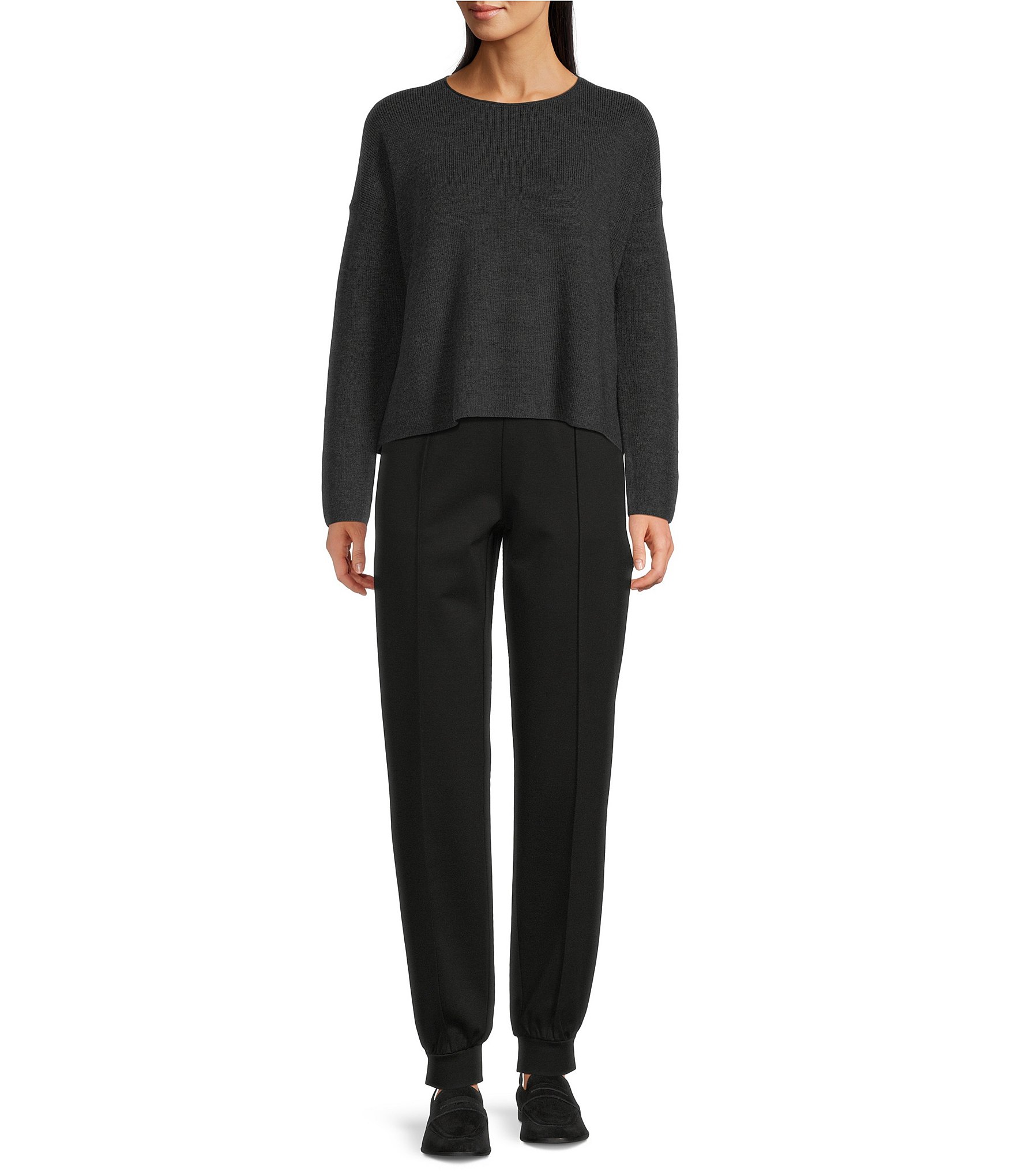 Eileen Fisher Lightweight Ponte Elastic Waist Pintuck Jogger Pants