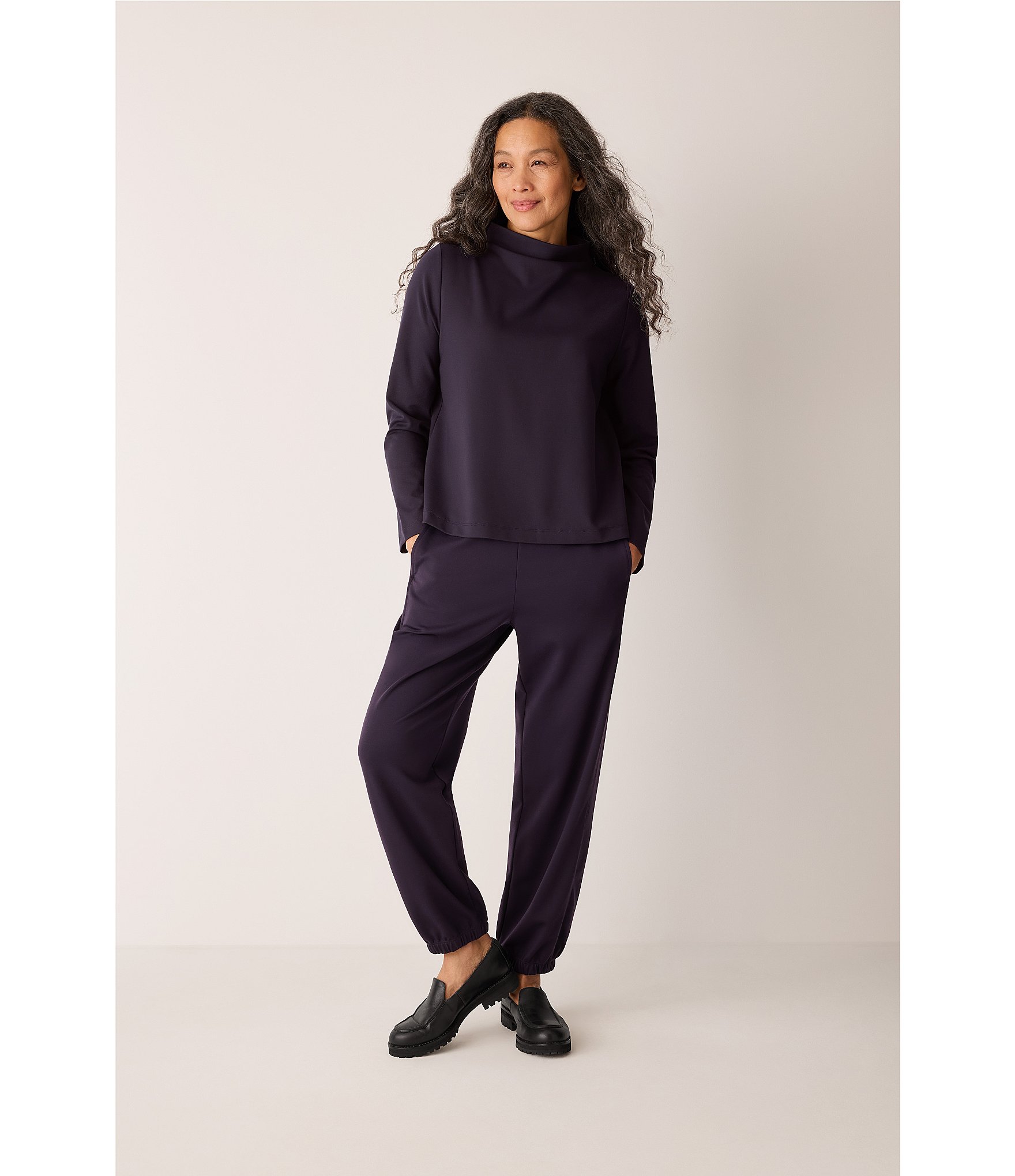 Eileen Fisher Lightweight Ponte Funnel Neck Long Sleeve Coordinating Top