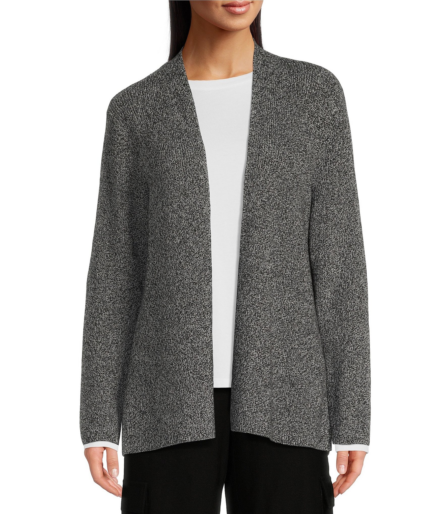 Eileen Fisher Marled Organic Cotton Long Sleeve Open Front Cardigan ...