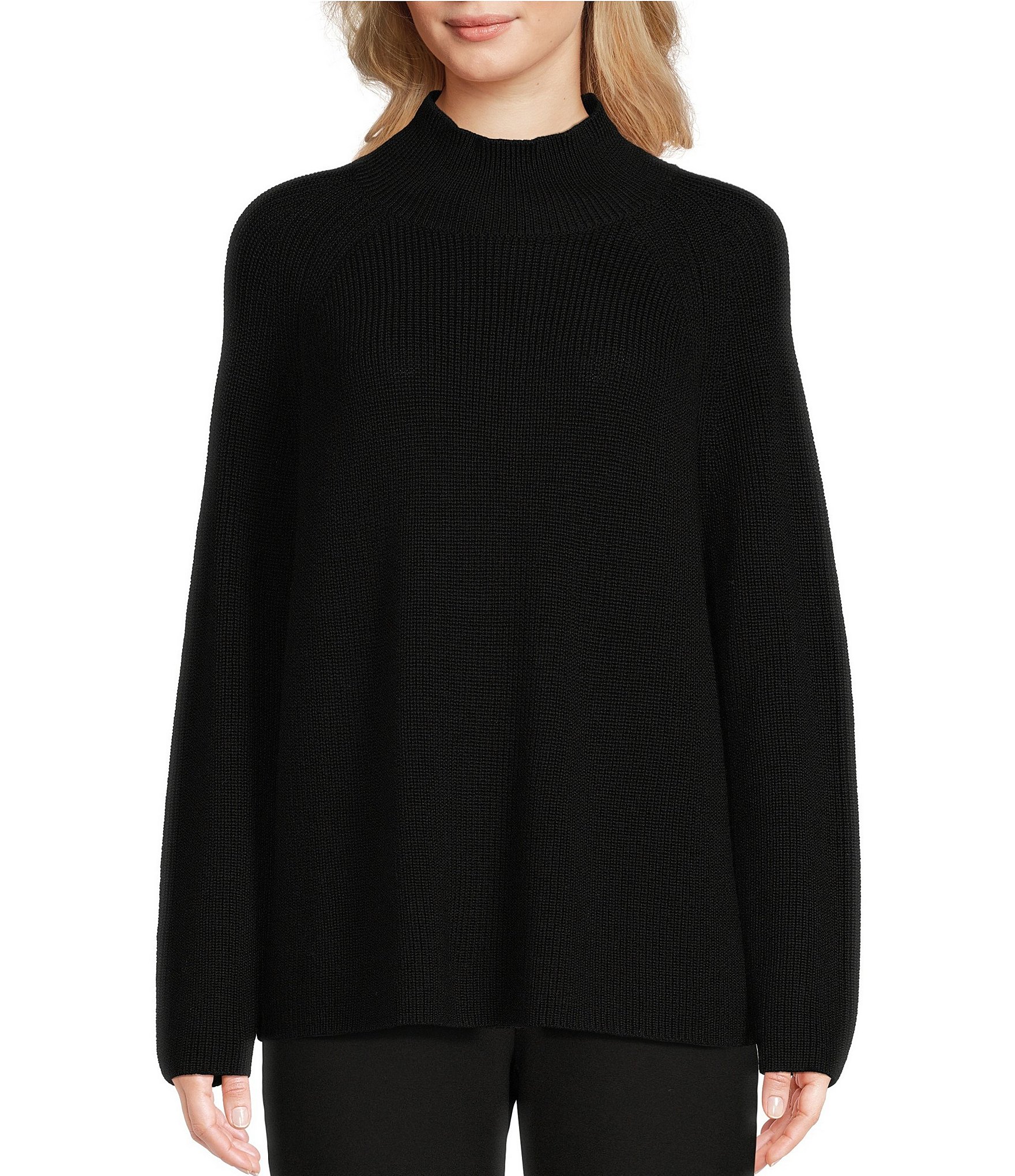 Eileen Fisher Merino Wool Ribbed Turtleneck Long Raglan Sleeve Sweater ...