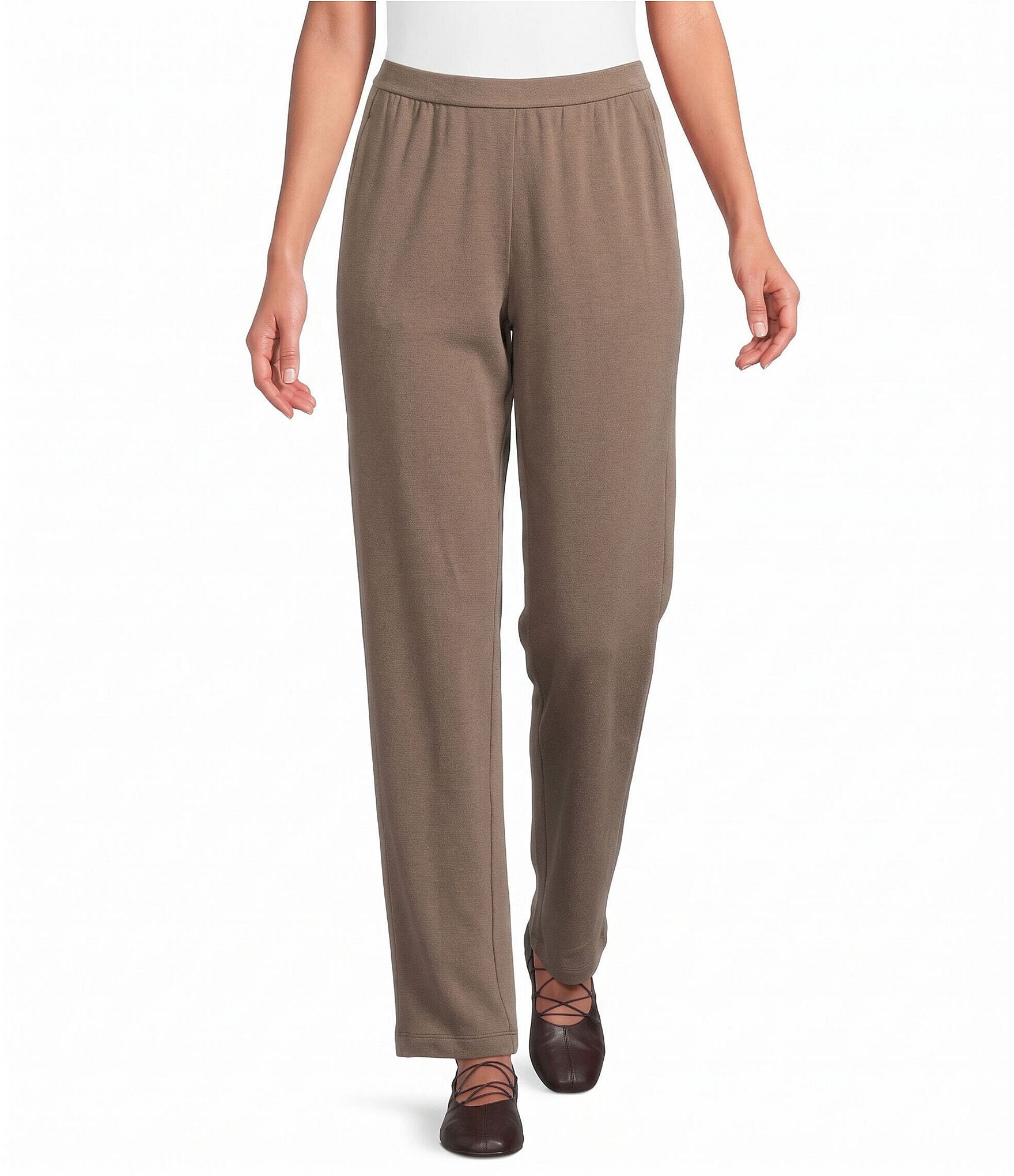 Eileen Fisher Organic Cotton Blend Coordinating Brushed Terry Pull-On Ankle Straight Leg Pants