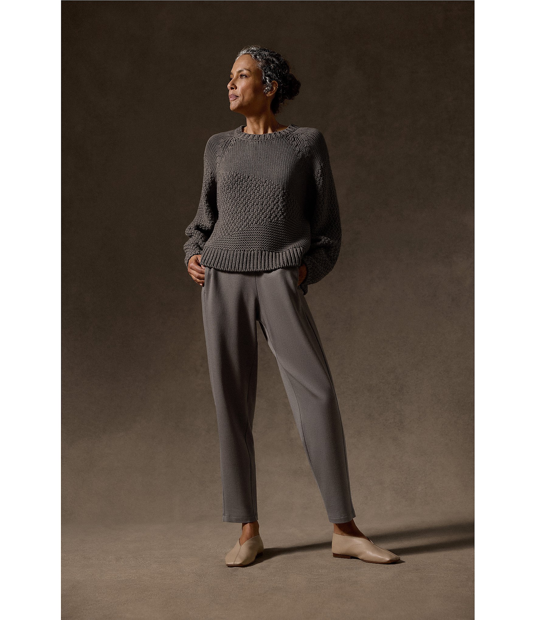 Eileen Fisher Cozy Brushed Terry Hug Slouch Pull-On Tapered Ankle Pants
