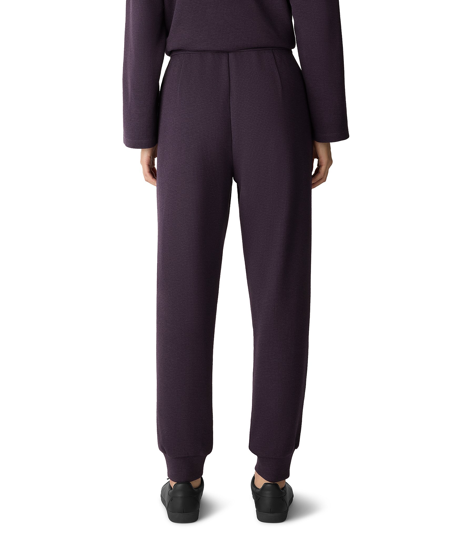 Eileen Fisher Organic Cotton Blend Coordinating Double Waffle Knit Elastic Waist Joggers