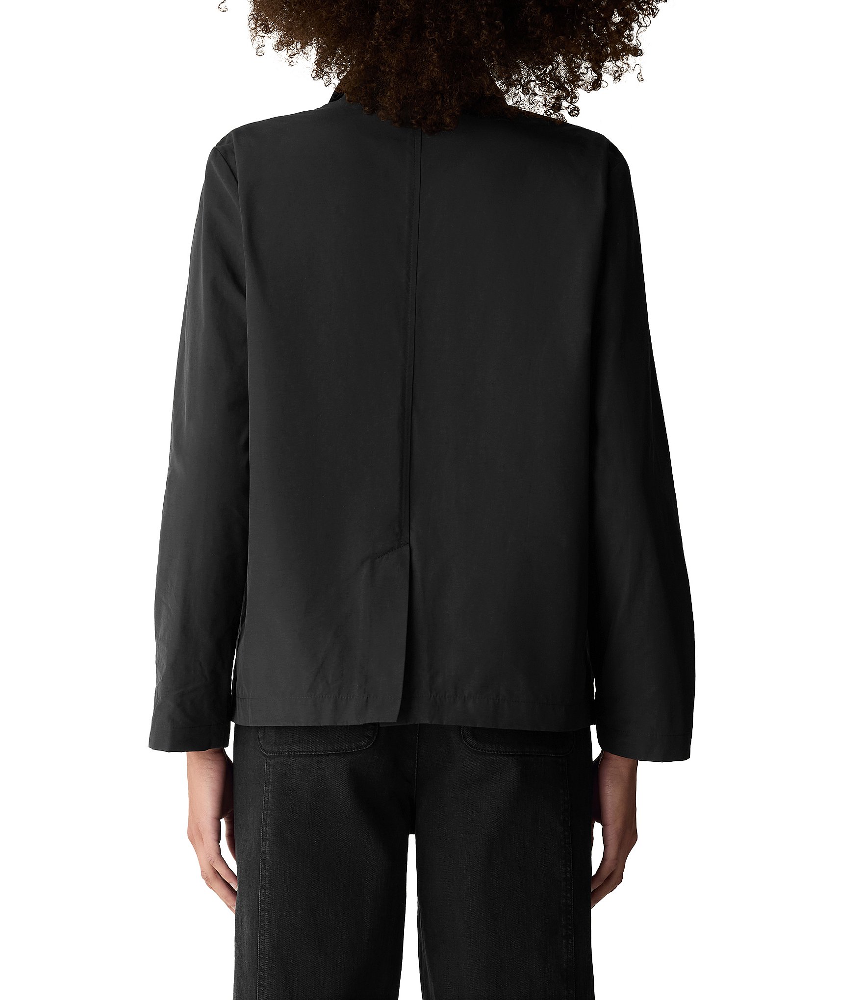 Eileen Fisher Organic Cotton Blend Notch Lapel Long Sleeve Button Front Blazer