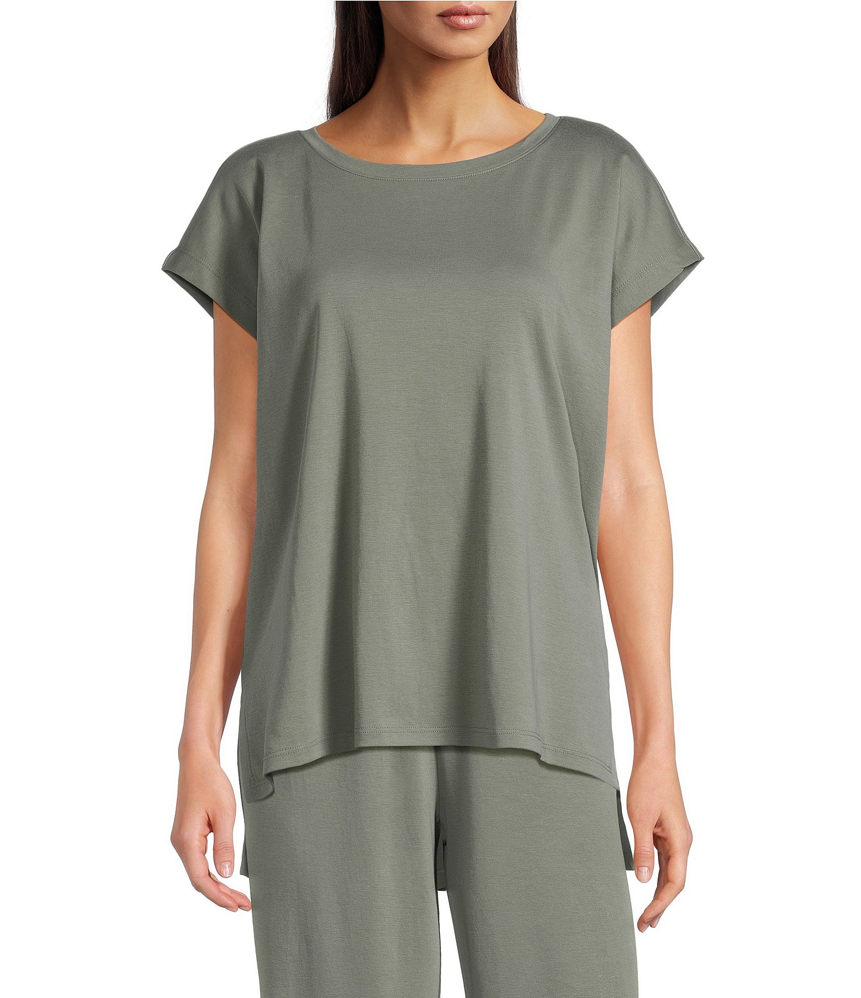 Eileen Fisher Organic Cotton Interlock Jewel Neck Sleep Top