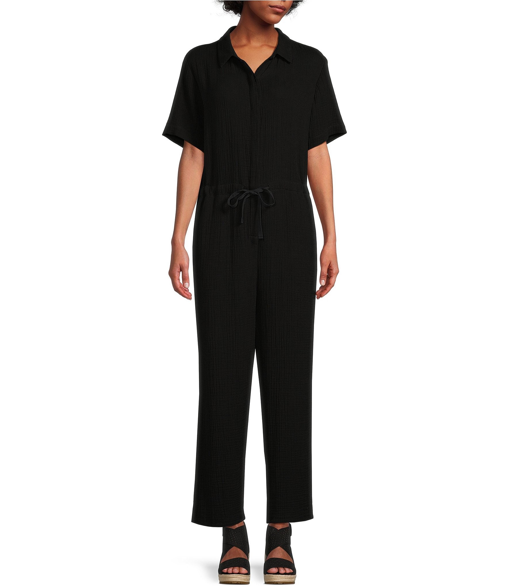 Eileen Fisher Stretch Organic Cotton Ankle Jumpsuit In Loden | ModeSens