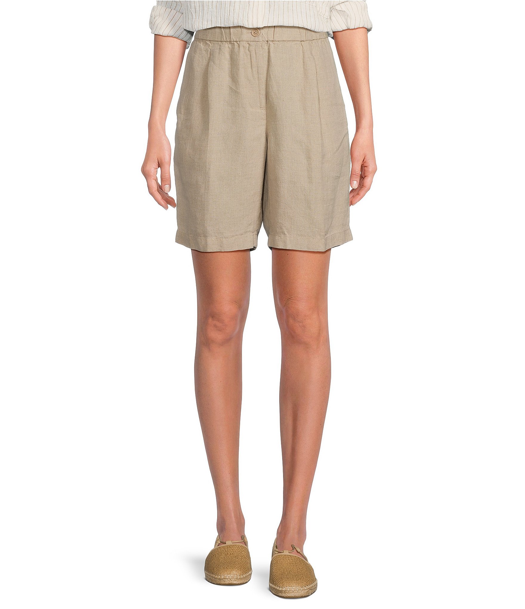 Eileen Fisher Organic Linen Elastic Waist Flat Front Shorts | Dillard's