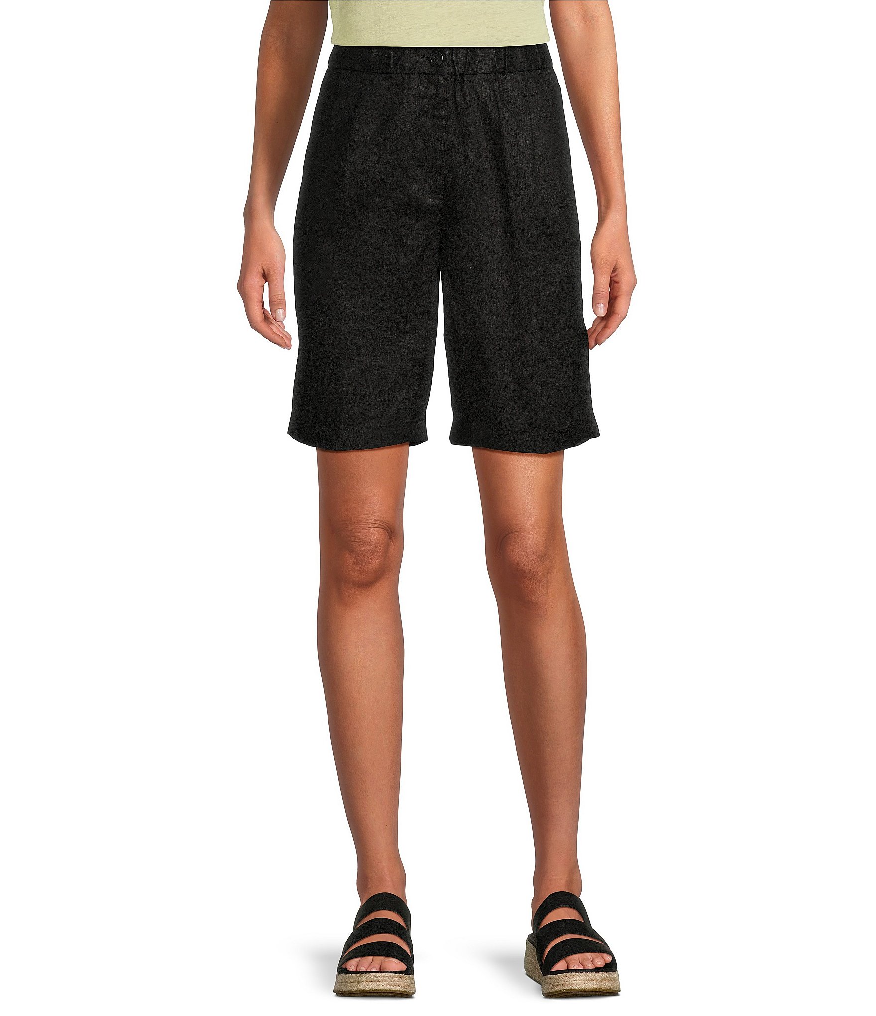 Eileen Fisher Organic Linen Elastic Waist Flat Front Shorts | Dillard's