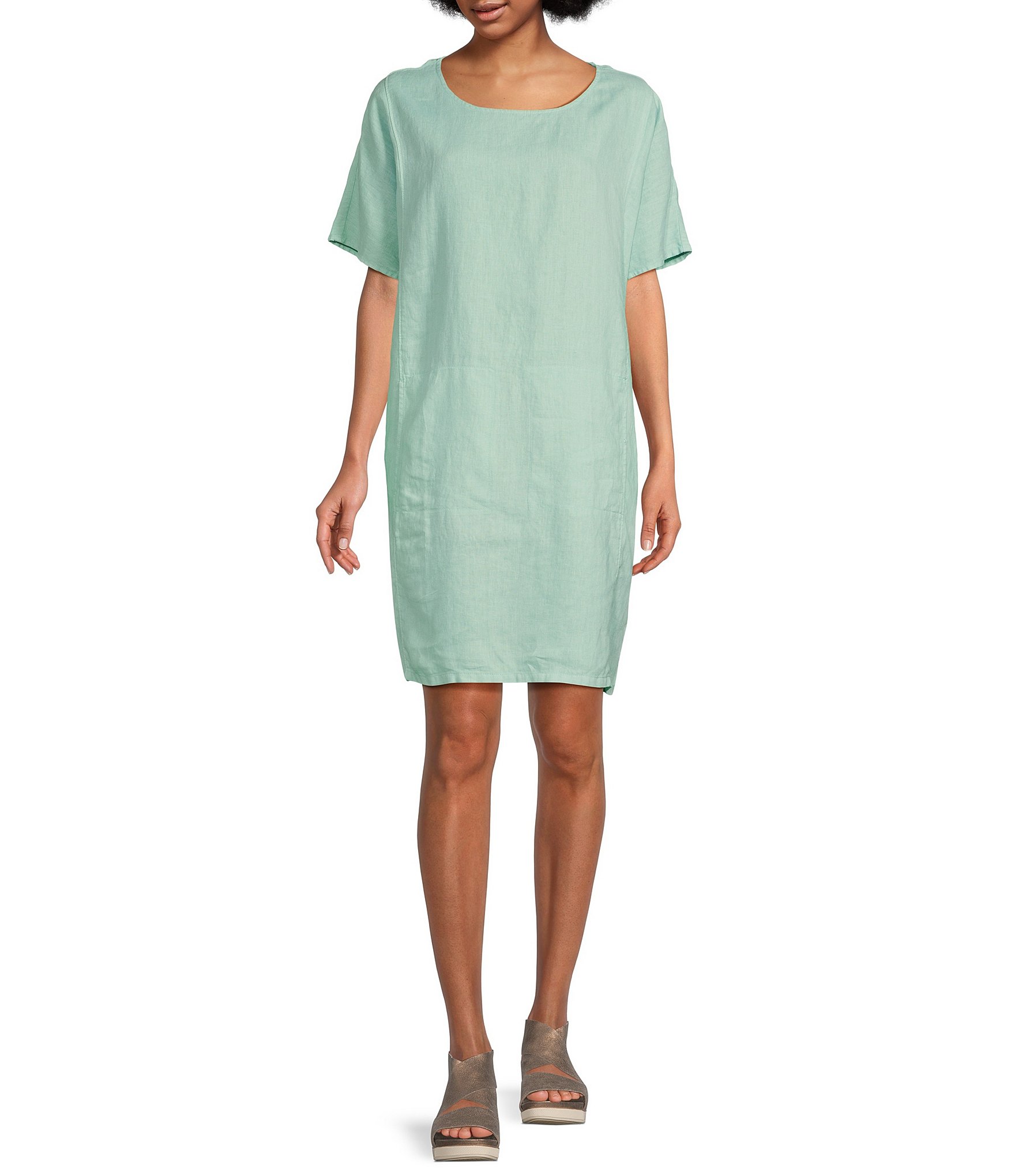 Eileen Fisher Organic Linen Garment Dyed Scoop Neck Short Sleeve ...