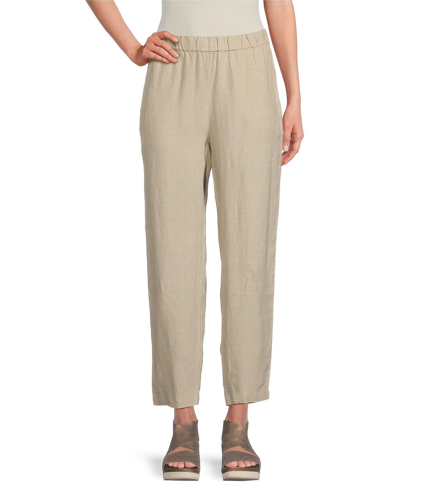 Eileen Fisher Organic Linen High Rise Ankle Straight Pants