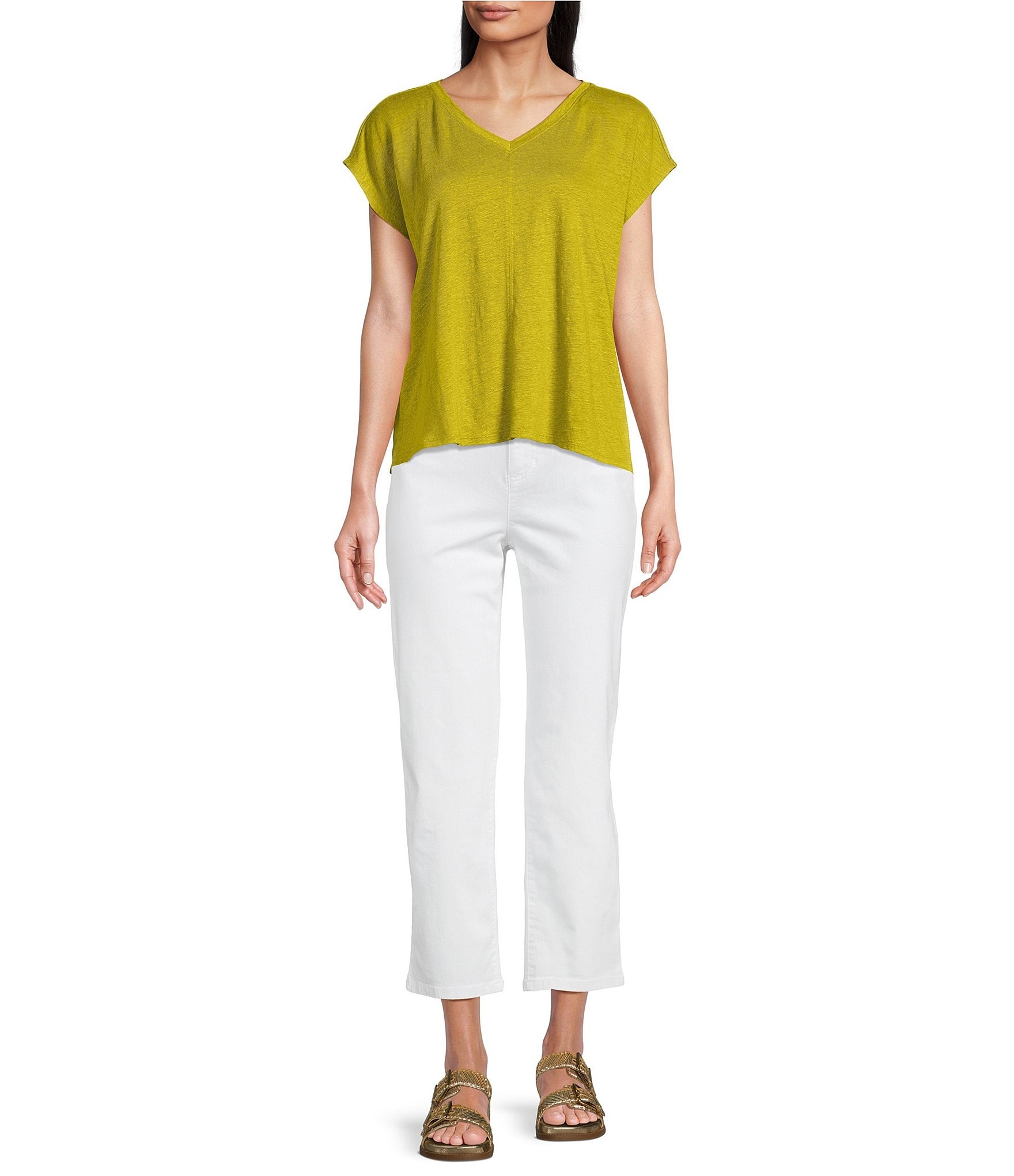 Eileen Fisher Organic Linen Jersey V-Neck Cap Sleeve Top