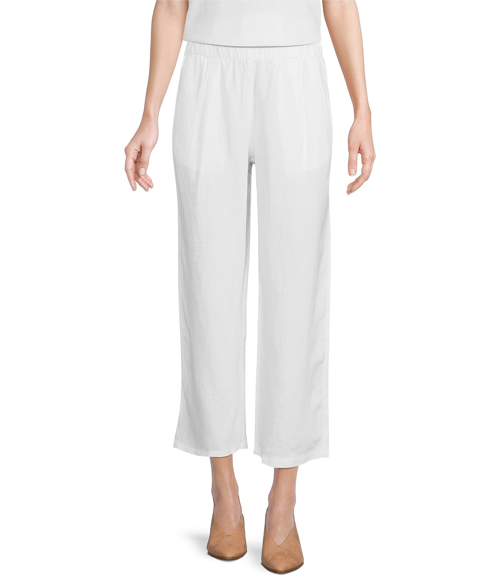 Eileen Fisher Organic Linen Single Pleat Wide Leg Pull-On Pants | Dillard's