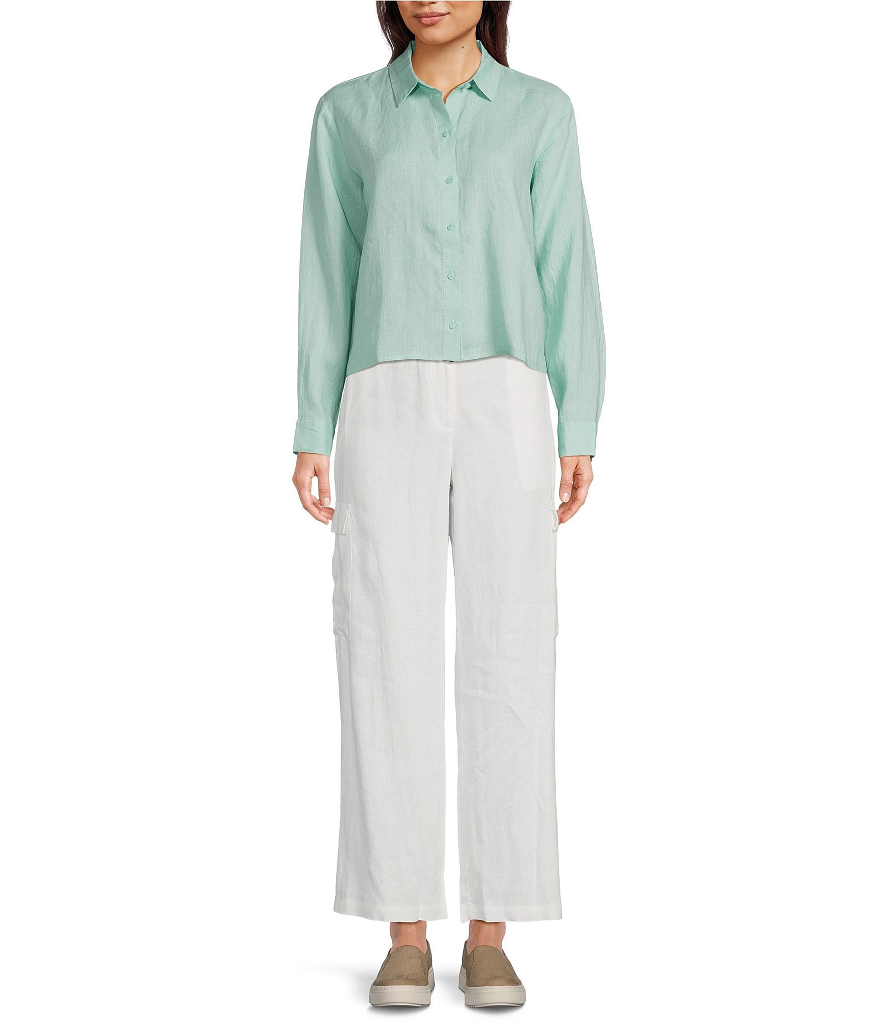 Eileen Fisher Organic Linen Wide-Leg Cargo Pants