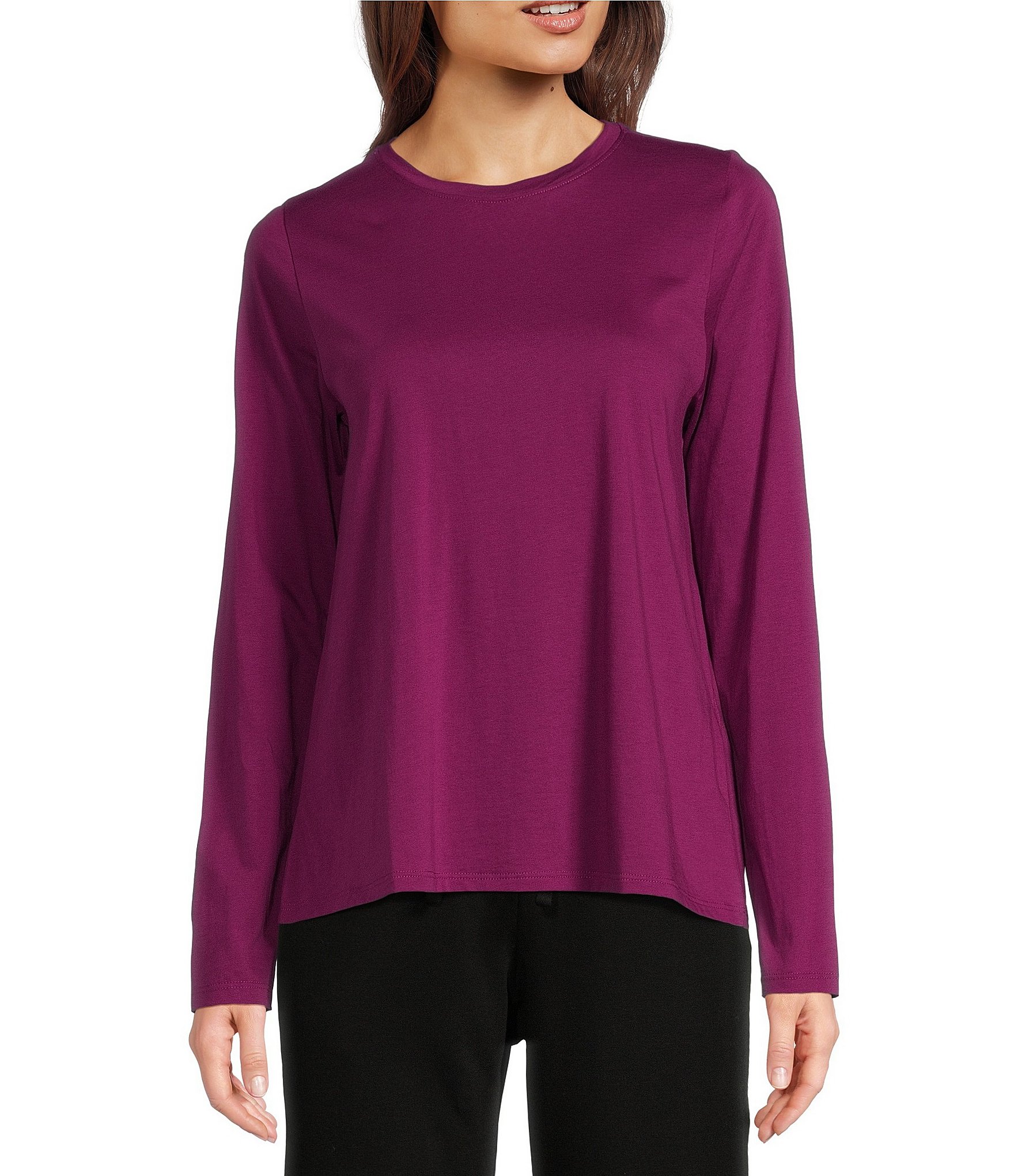 Eileen Fisher Organic Pima Cotton Jersey Crew Neck Long Sleeve Tee Shirt Dillard s