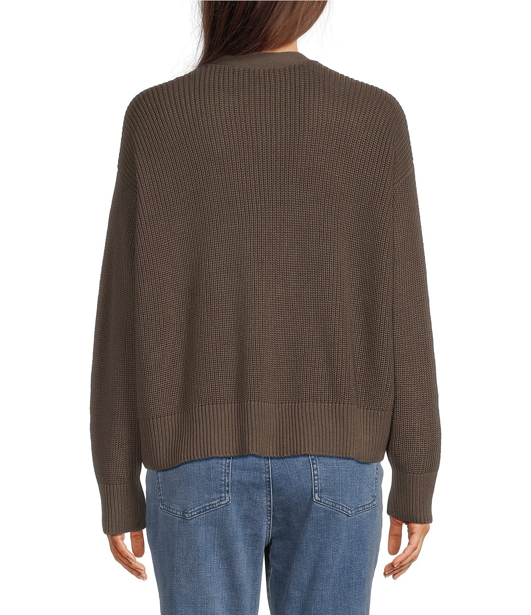Eileen Fisher Peruvian Cotton-Blend V-Neck Long Sleeve Button-Front Cardigan