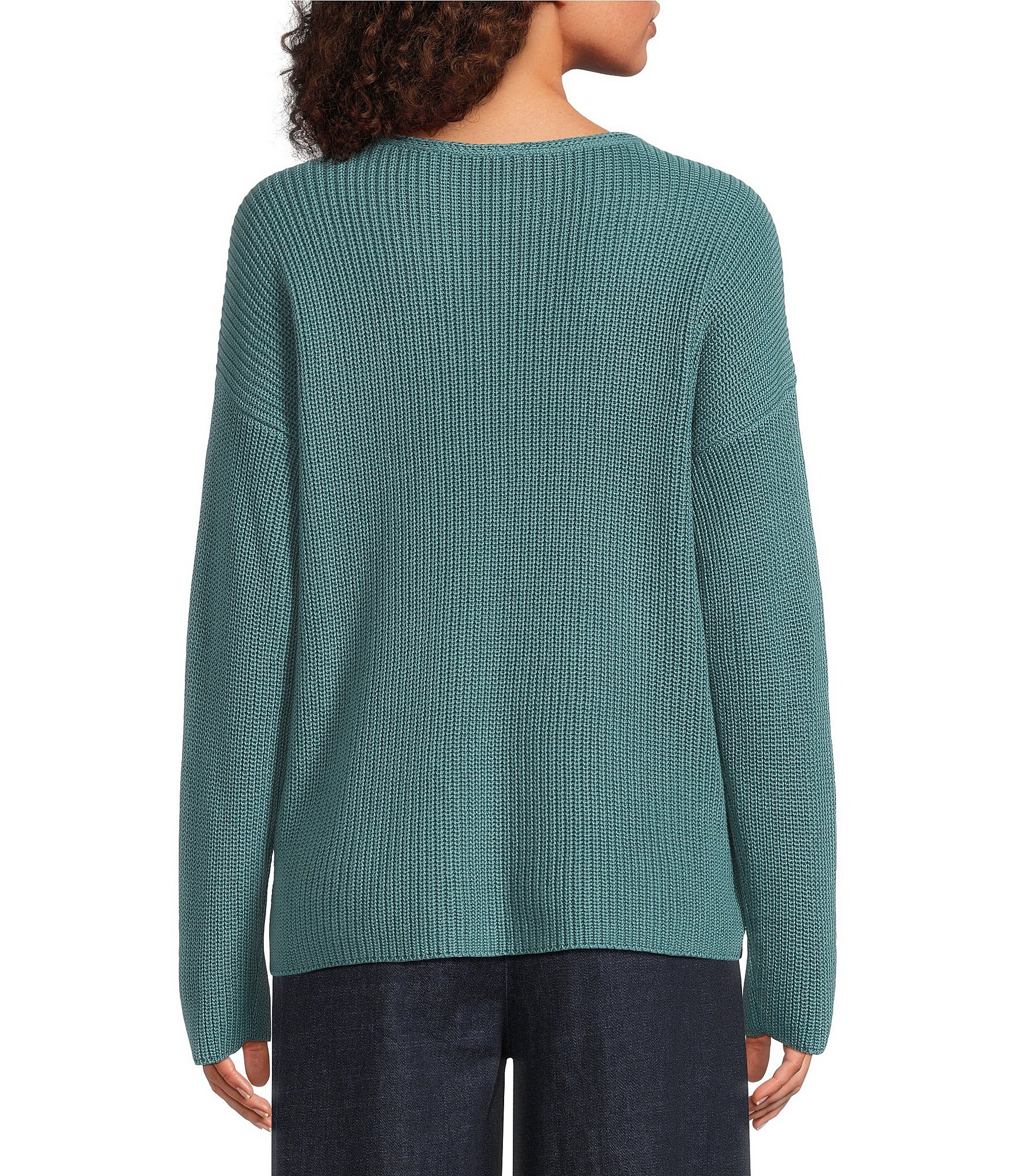 Eileen Fisher Peruvian Cotton-Blend V-Neck Long Sleeve Sweater