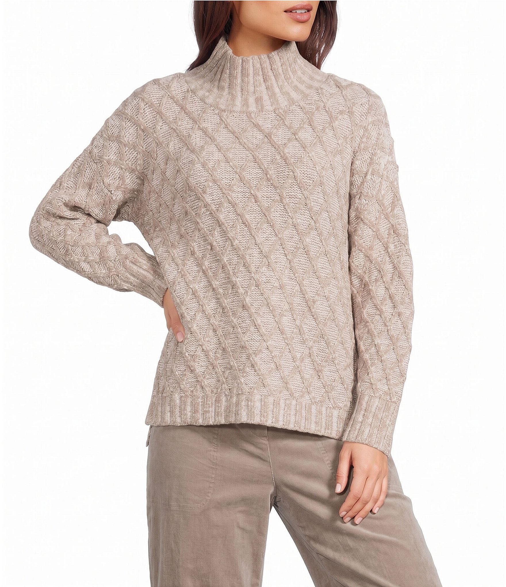 Eileen Fisher Peruvian Cotton Boucle Fluff Turtleneck Long Sleeve Sweater