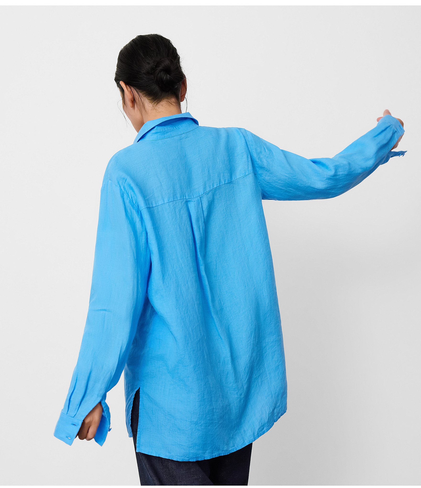 Eileen Fisher Petite Classic Collar Linen Long Sleeve Button Down Shirt