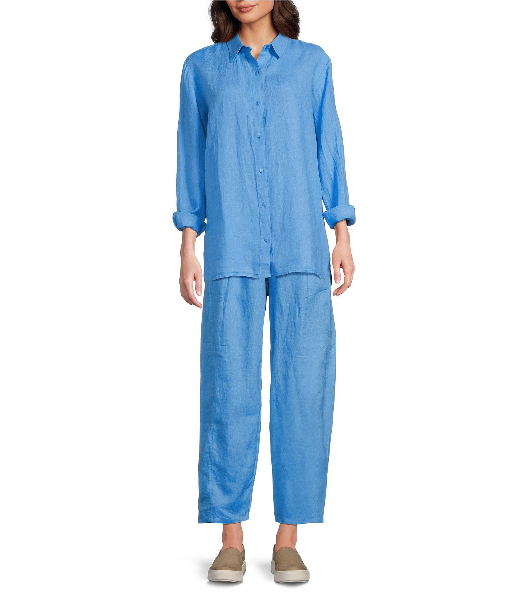 Eileen Fisher Petite Classic Collar Linen Long Sleeve Button Down Shirt