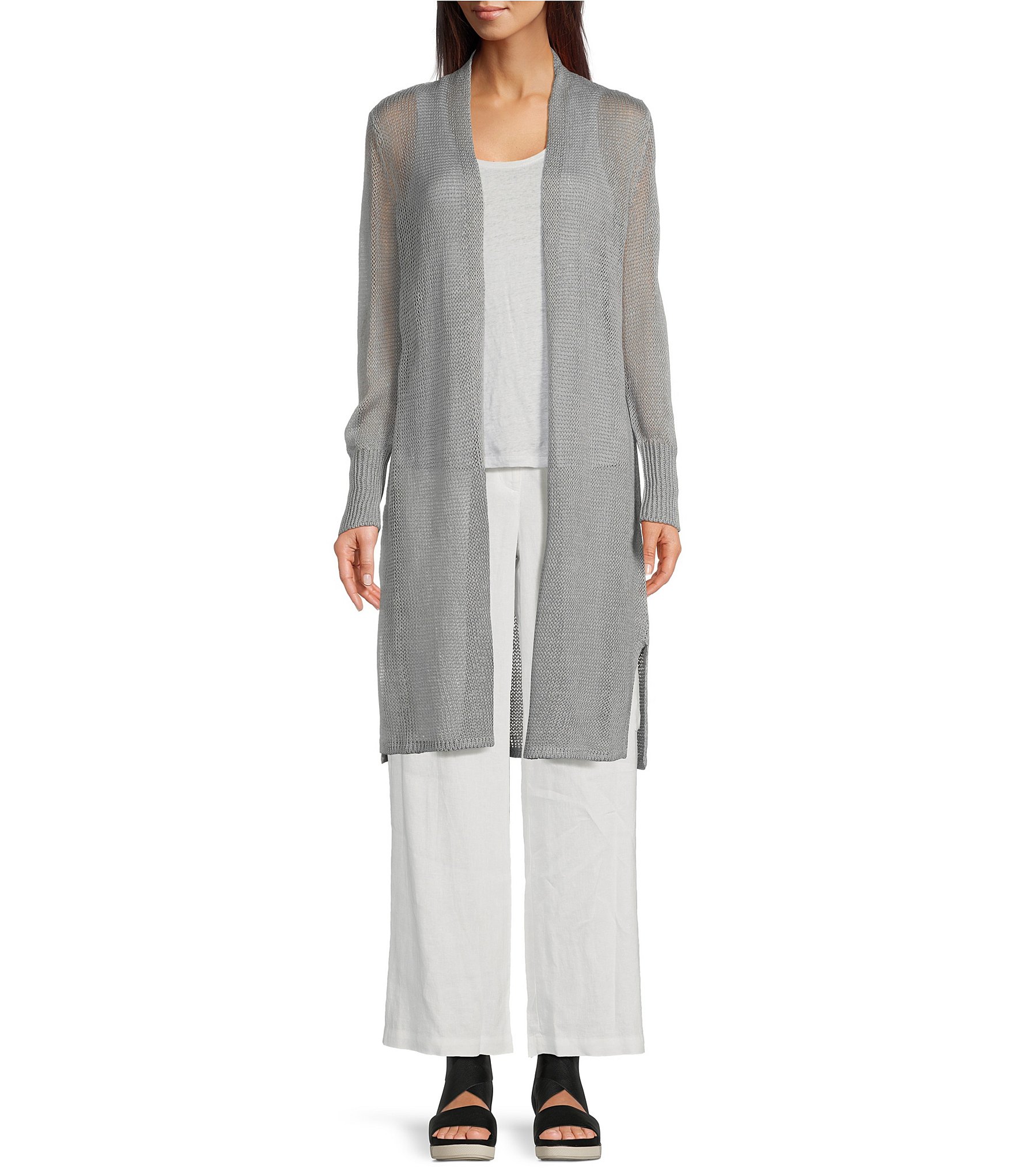 Eileen Fisher Petite Organic Linen Cotton Open Front Long Sleeve ...