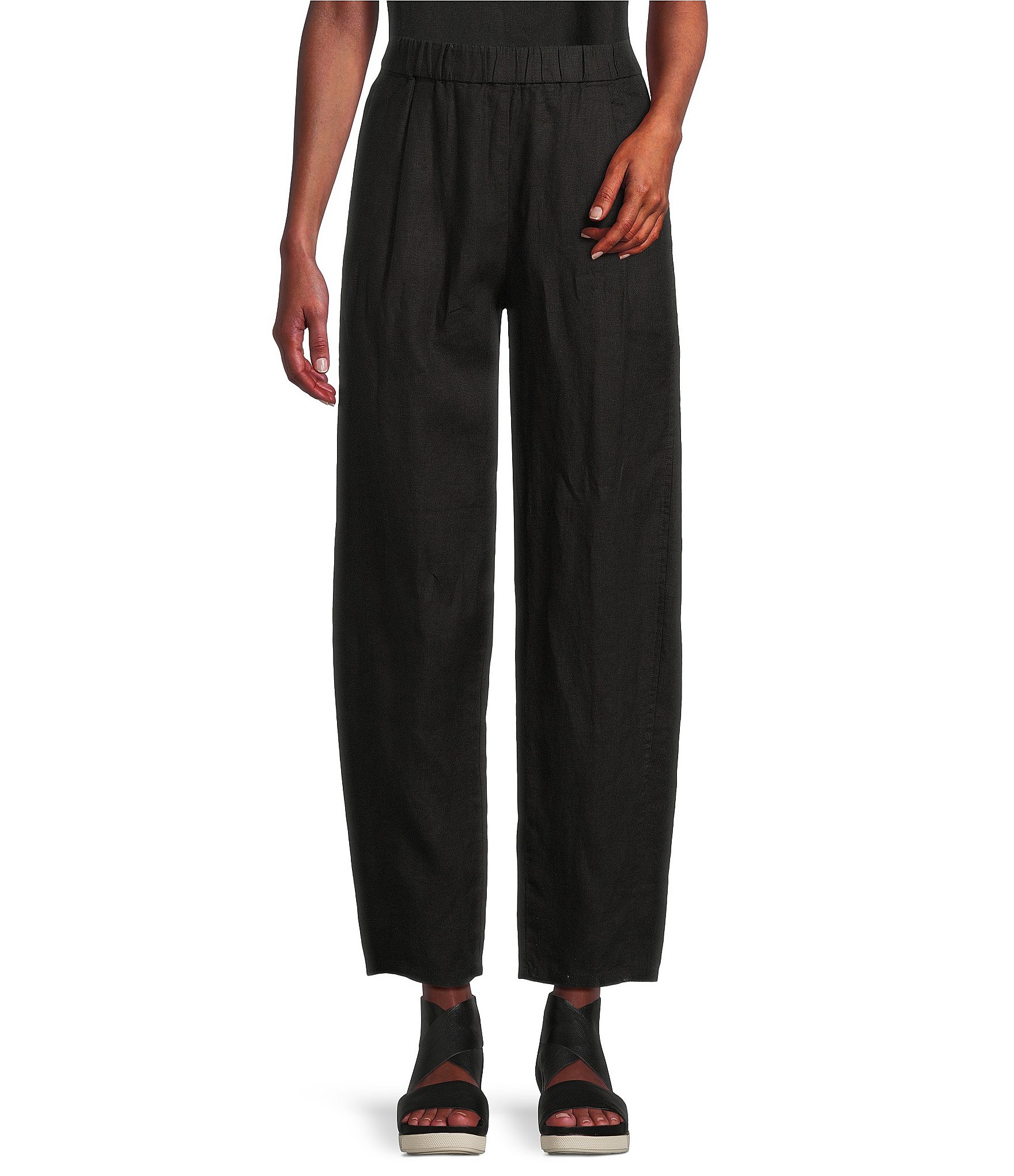 Eileen Fisher Petite Organic Linen Pleated Lantern Ankle Pants