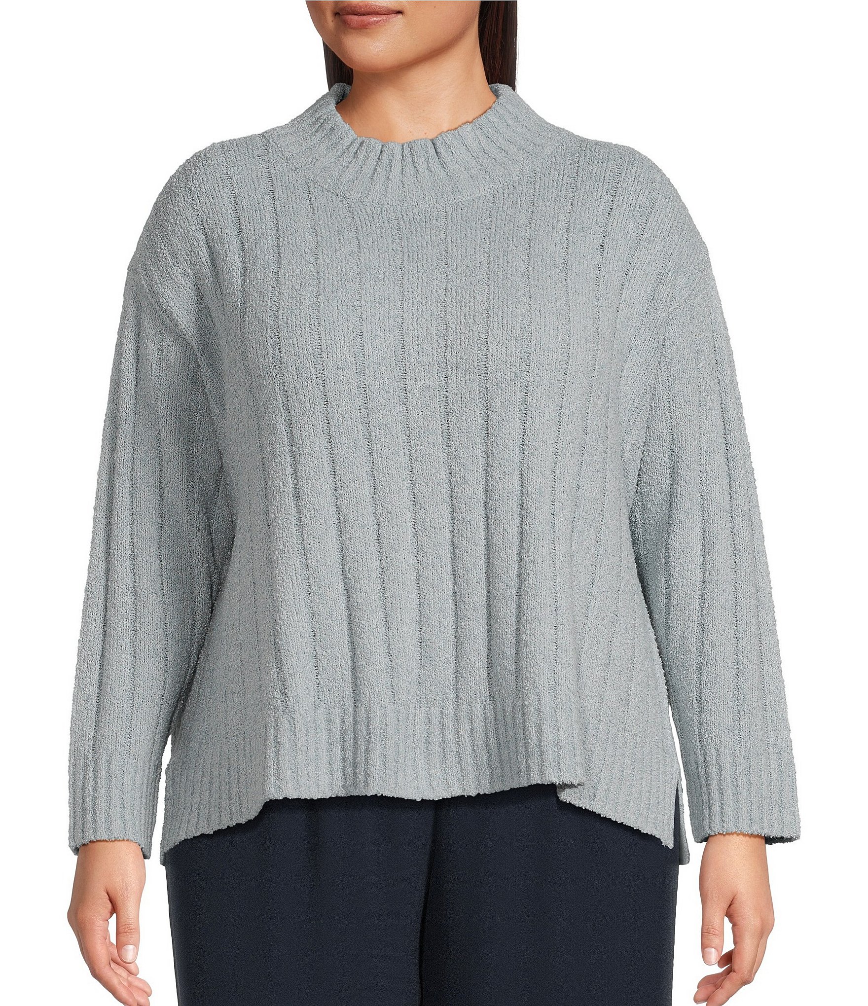 Eileen Fisher Plus Size Cotton Fluff Ribbed Turtleneck Long Sleeve Cropped Boxy Sweater Dillard s