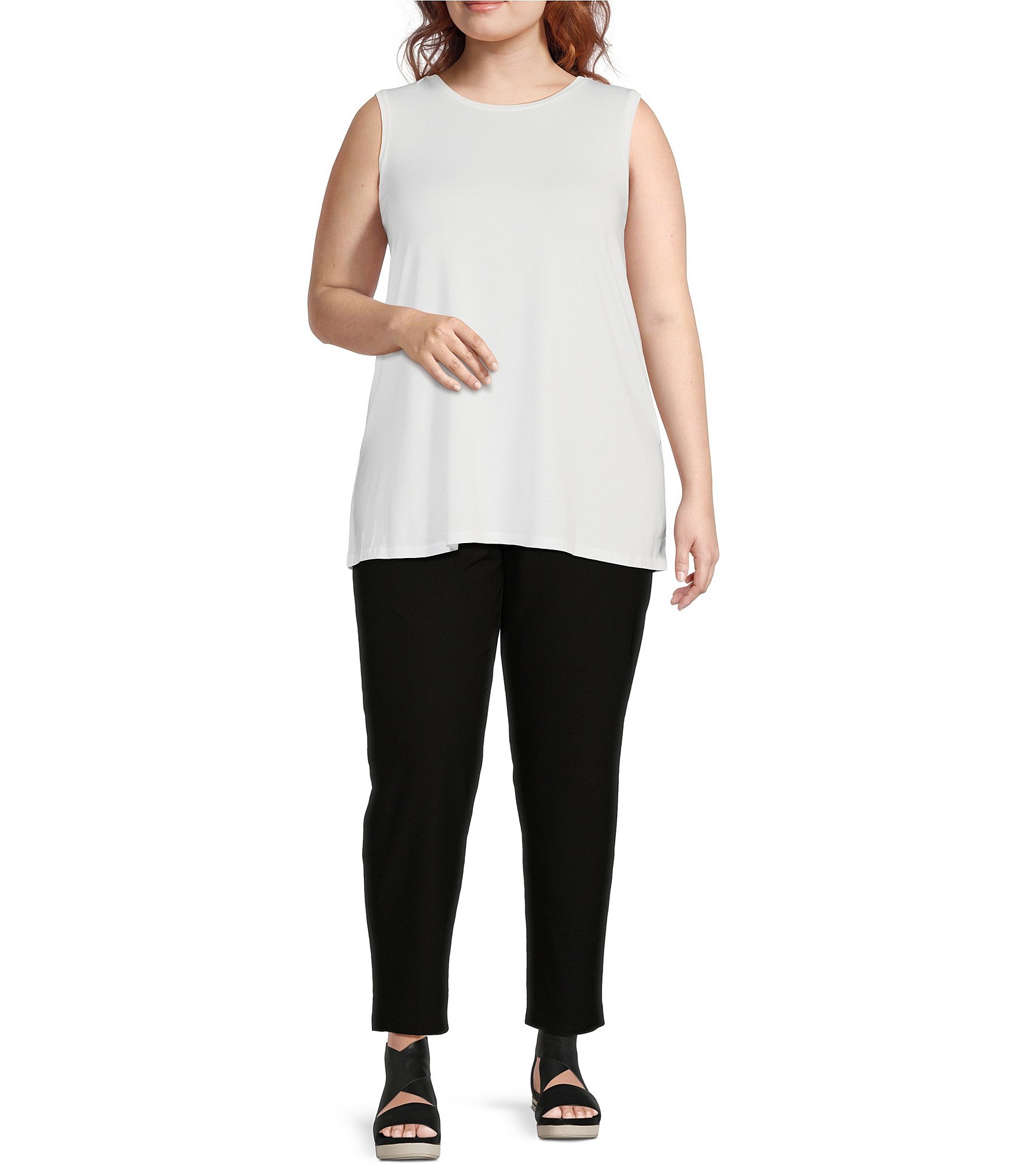 Eileen Fisher Plus Size Lightweight Tencel Jersey Crew Neck Tank