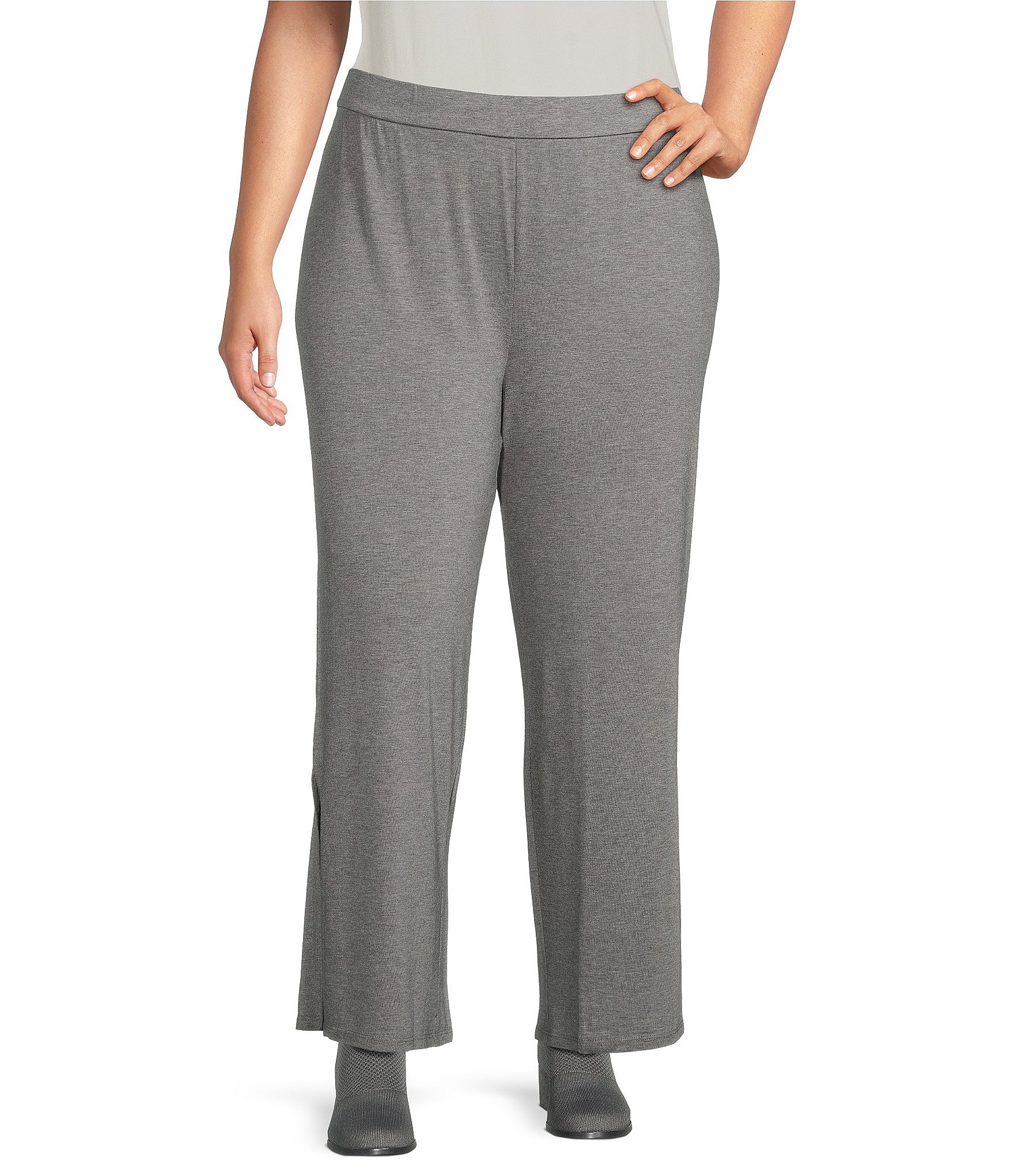 Multiples Plus Size Knit Ease-Y-Fit Tummy Panel Flare Leg Pants