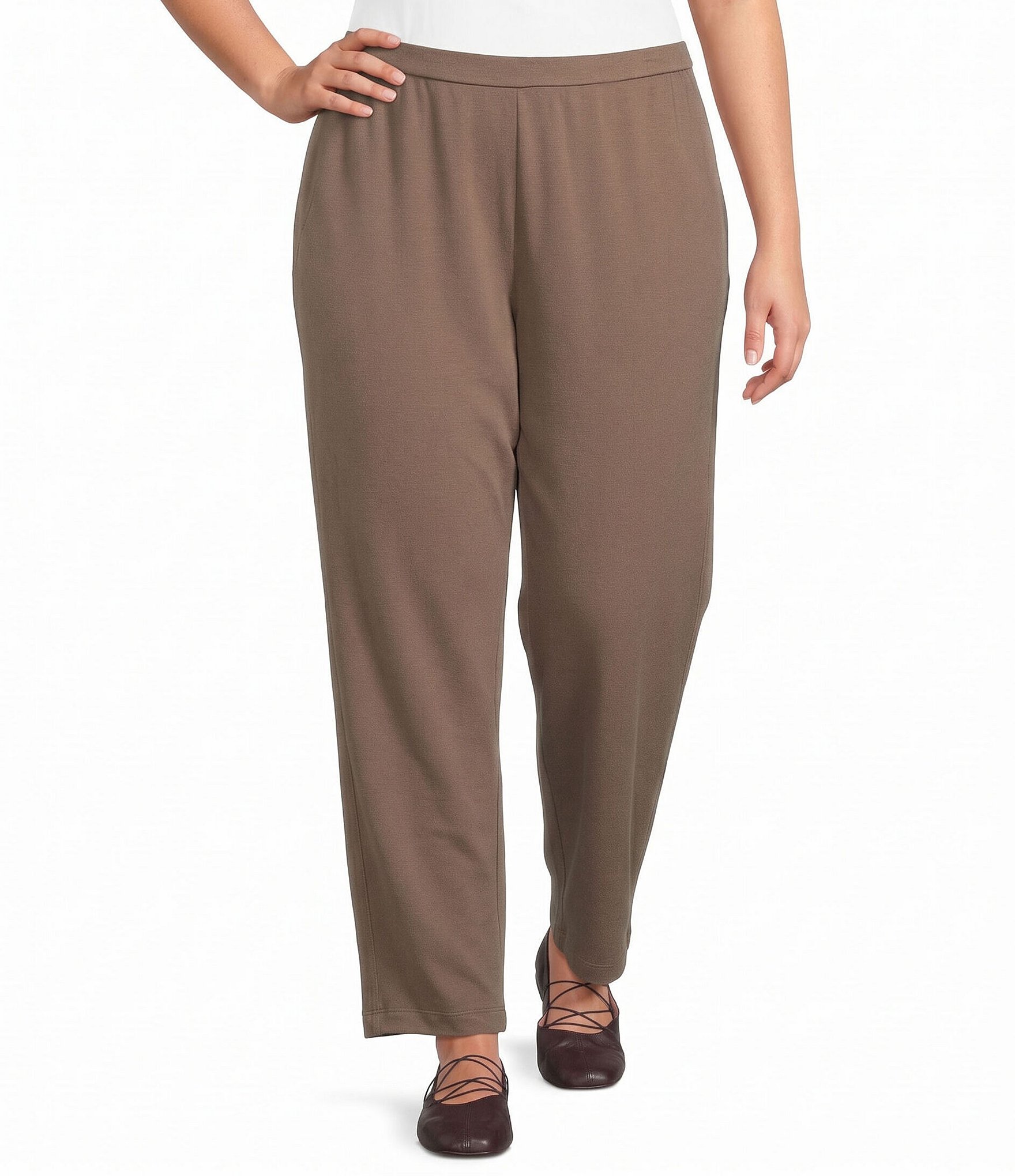 Eileen Fisher Plus Size Organic Cotton Blend Brushed Terry Pull-On Straight Leg Ankle Pants