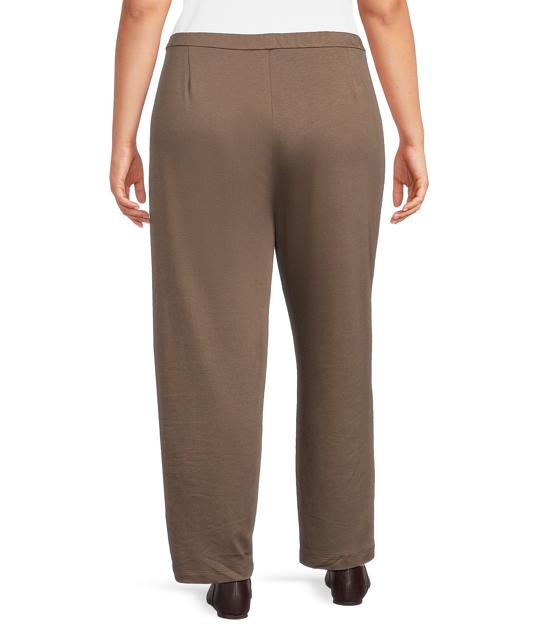 Eileen Fisher Plus Size Organic Cotton Blend Brushed Terry Pull-On Straight Leg Ankle Pants