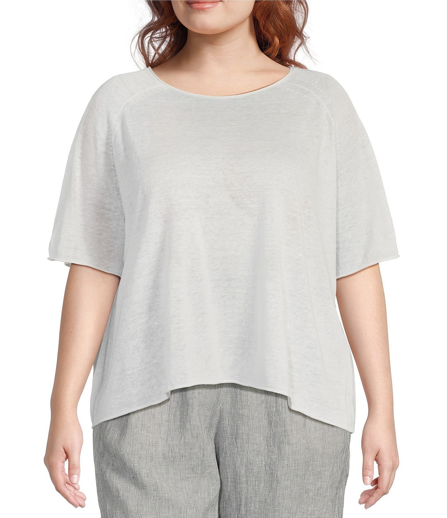 Eileen Fisher Plus Size Organic Linen Cotton Crew Neck Elbow Raglan ...