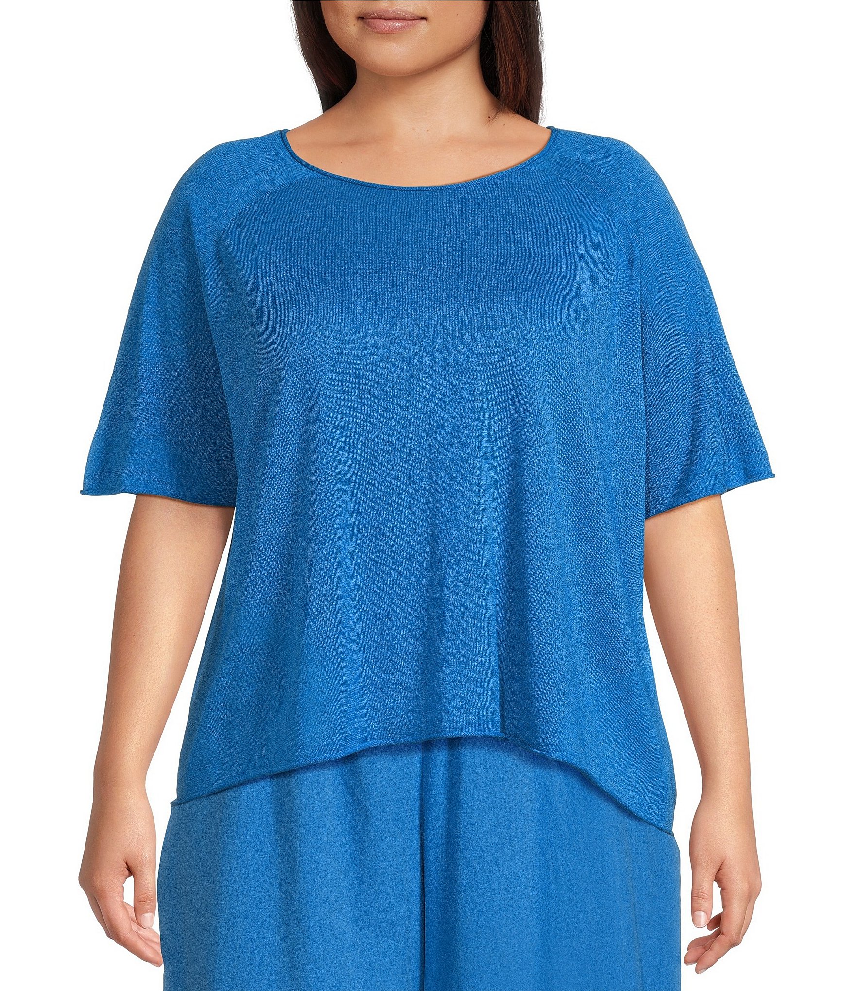 Eileen Fisher Plus Size Organic Linen Cotton Crew Neck Elbow Raglan ...